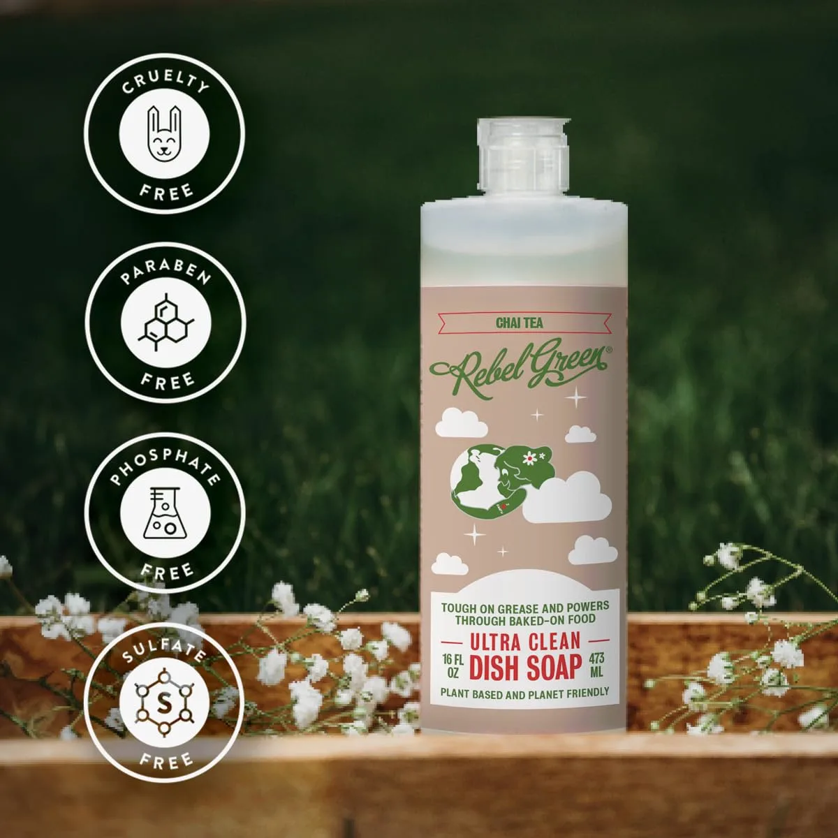 Rebel Green Super Deluxe Dish Soap - Natural Dishwashing Soap - Liquid Dish Detergent - Sustainable Dish Liquid Scented with Chai Tea - (16 oz Bottles, 2 Pack)