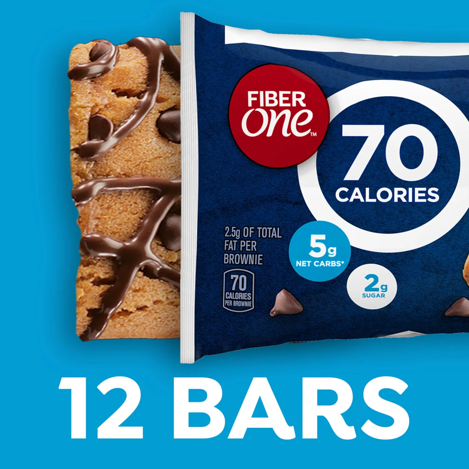 Fiber One 70 Calorie Brownies, Chocolate Chip Cookie, 2g Sugar, Value Pack, 12 Count, 10.6 oz
