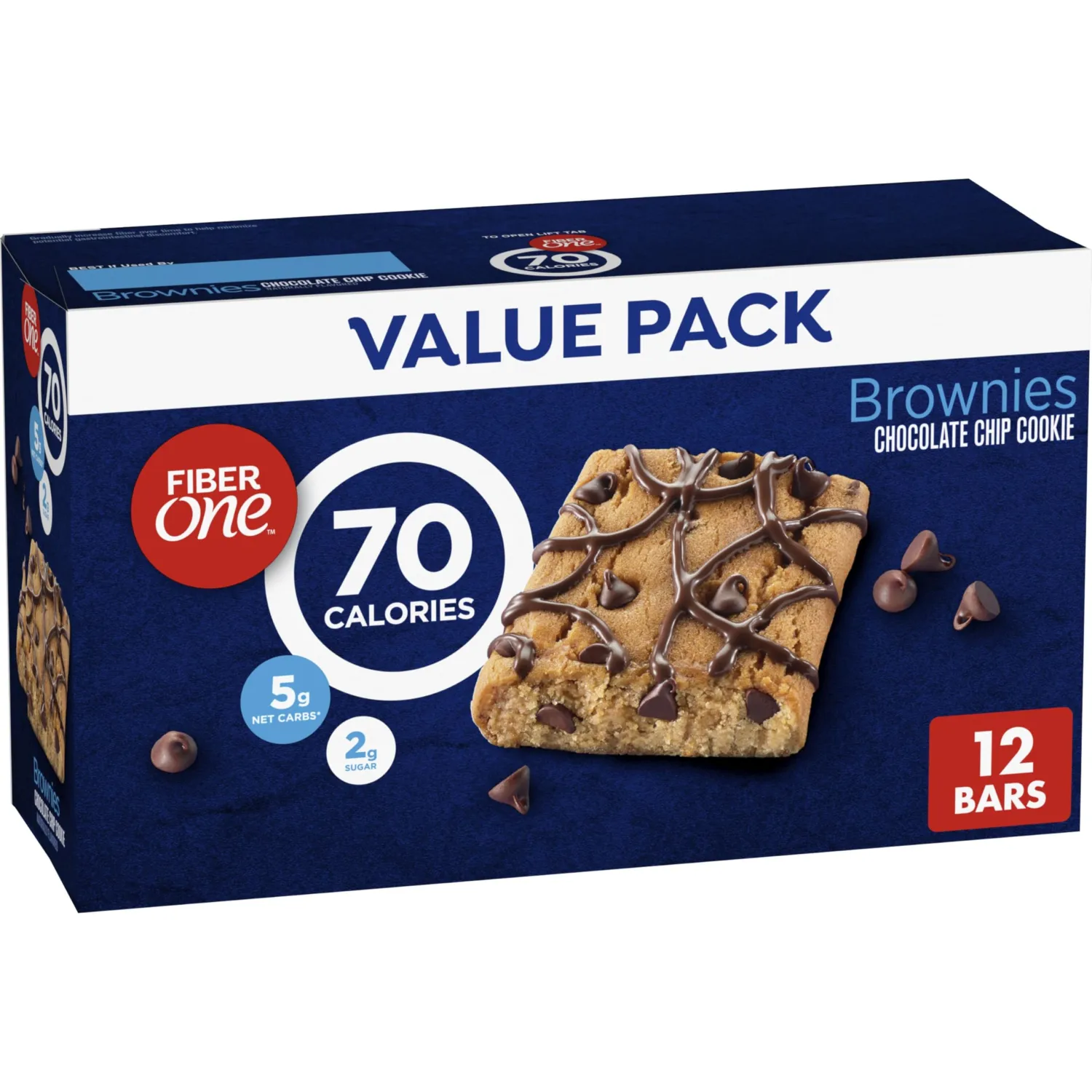 Fiber One 70 Calorie Brownies, Chocolate Chip Cookie, 2g Sugar, Value Pack, 12 Count, 10.6 oz