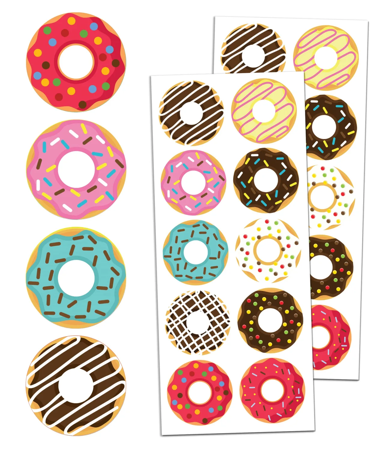 Donut Stickers Sheets Set, 1.5" - 20 Sheets, 200 Stickers