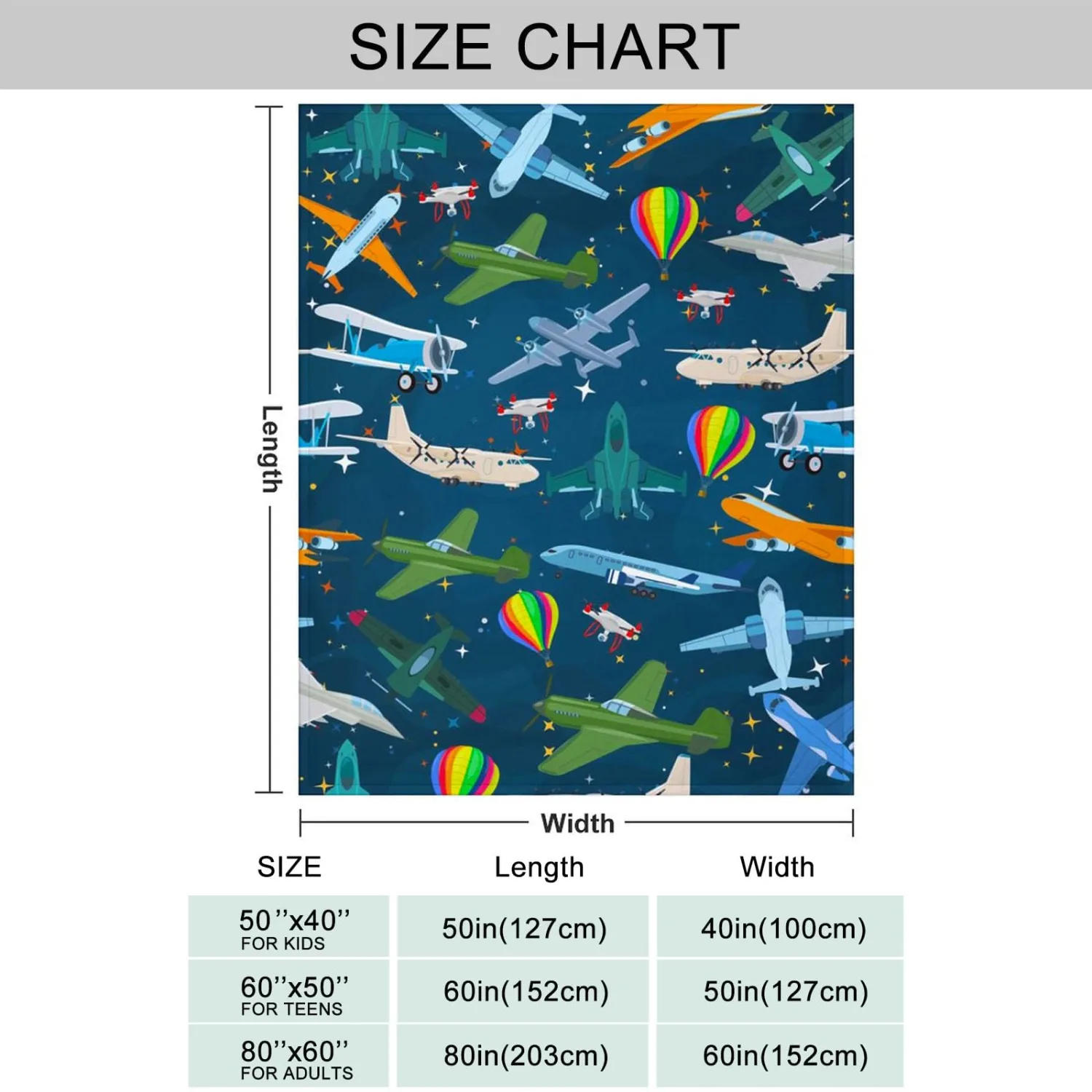 Blue Airplanes Throw Blanket Lightweight Classic Planes Flannel Throw Soft Comfy Plush Blanket for Sofa Office Traveling Camping Home (Blue Airplanes,50x60in)