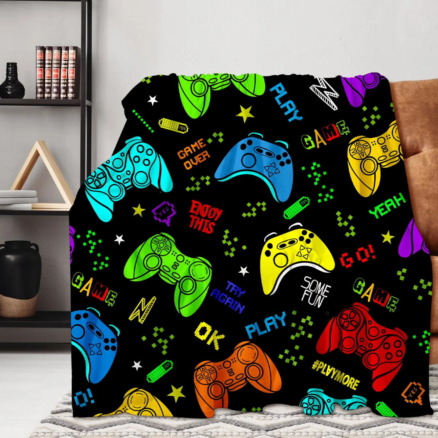 Cartoon Game Throw Blanket Lightweight Flannel Throw Classic Game Soft Comfy Plush Blanket for Home Decor Perfect for Sofa Office Traveling Camping Home (Cartoon Game,50x60in)