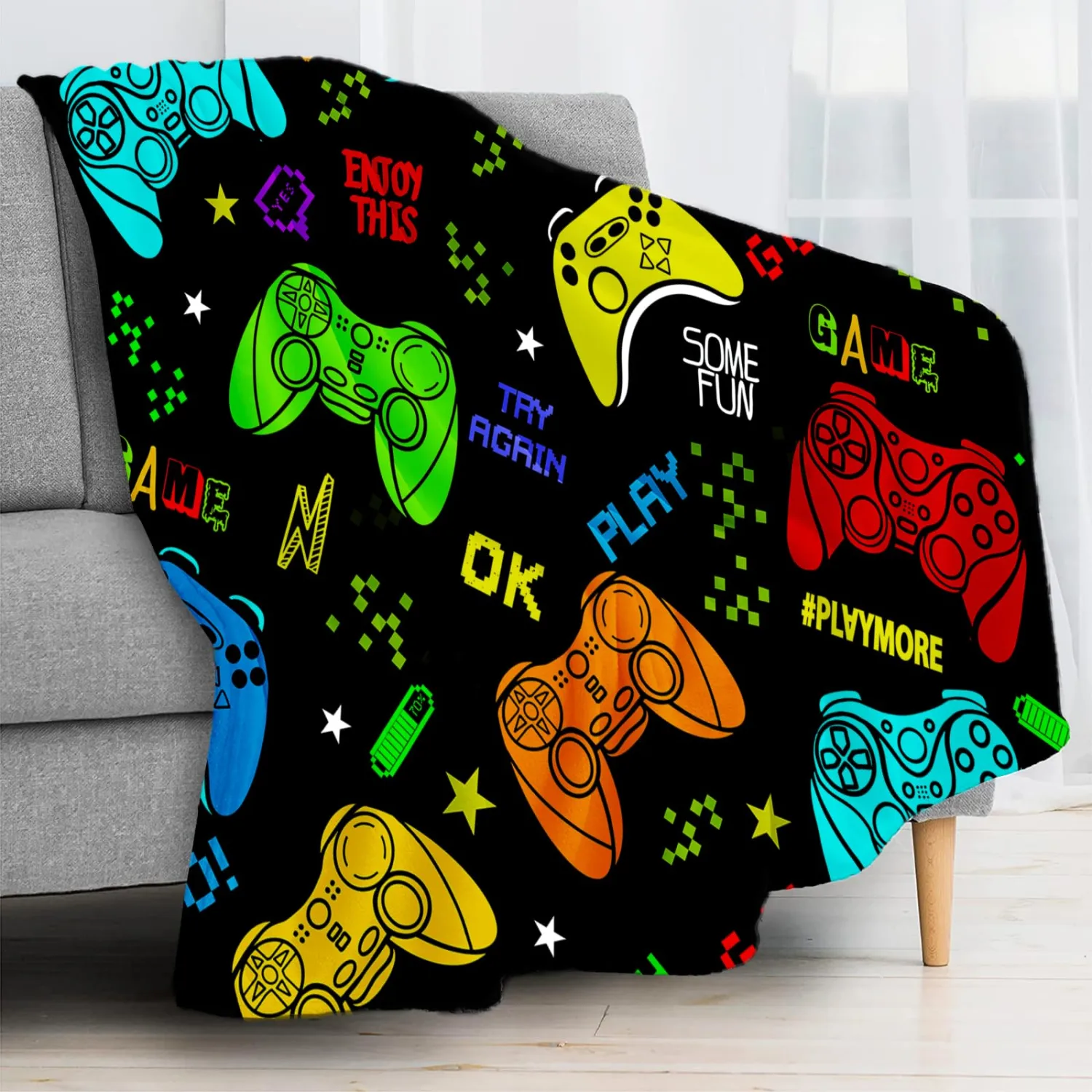 Cartoon Game Throw Blanket Lightweight Flannel Throw Classic Game Soft Comfy Plush Blanket for Home Decor Perfect for Sofa Office Traveling Camping Home (Cartoon Game,50x60in)