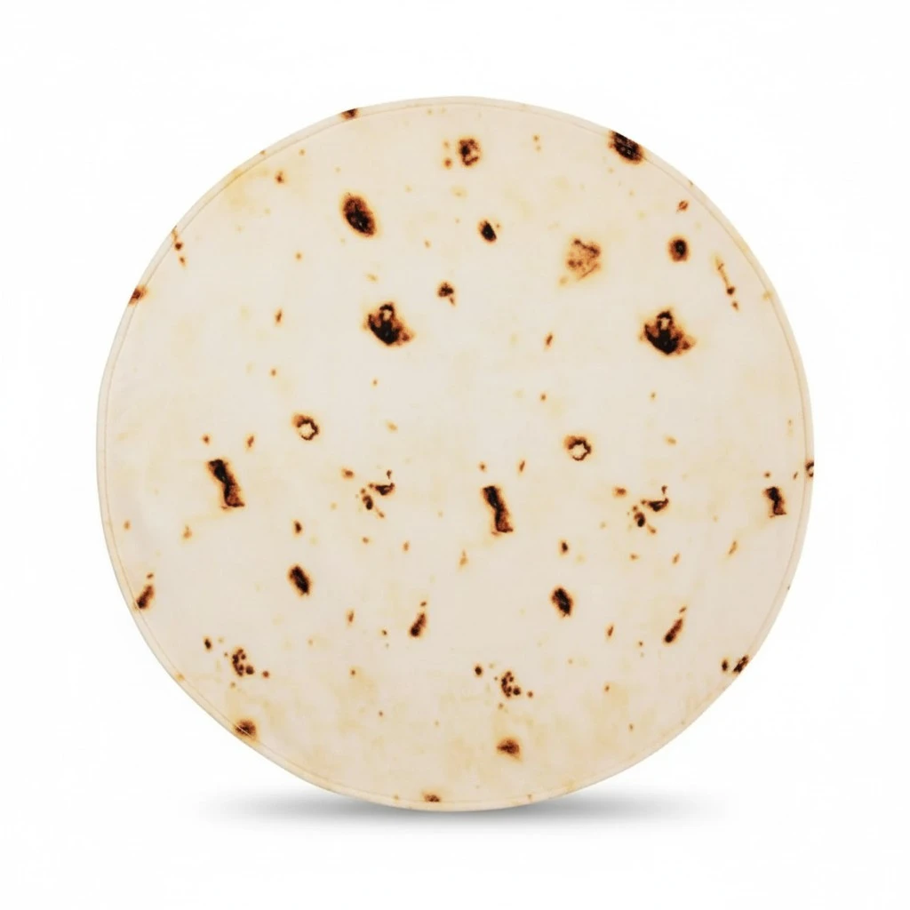 Vessia Burritos Tortilla Blanket Throw Size(Beige,60 inches), Giant Realistic Funny Food Throw for Adults and Kids, 300 GSM Double Sided Soft Novelty Round Taco Blanket