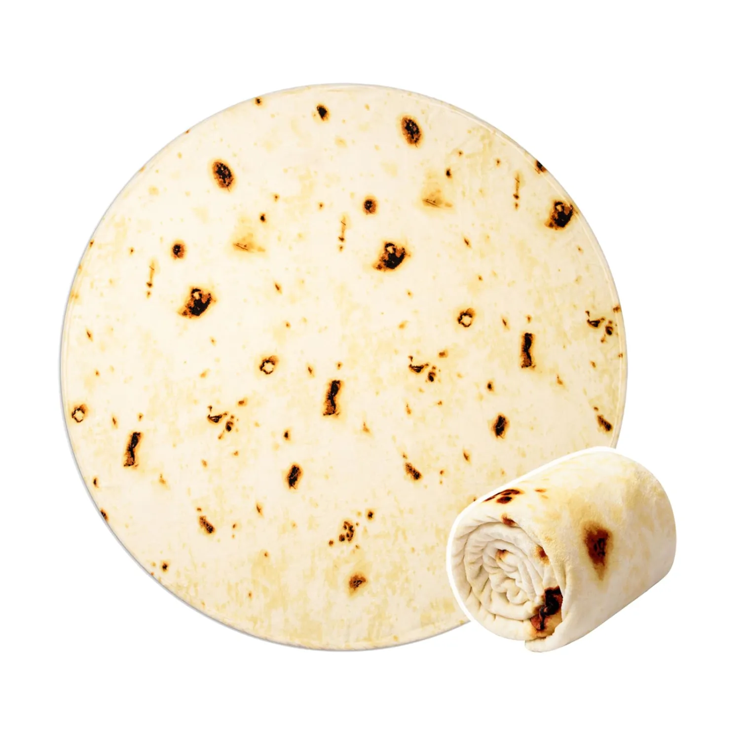 Vessia Burritos Tortilla Blanket Throw Size(Beige,71 inches), Giant Realistic Funny Food Throw for Adults and Kids, 300 GSM Double Sided Soft Novelty Round Taco Blanket
