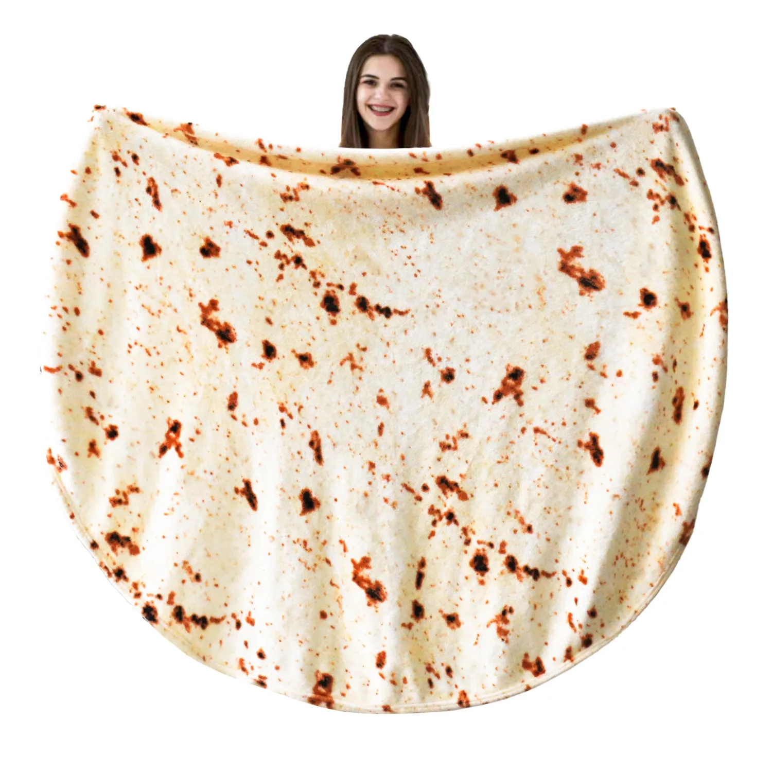 Vessia Burritos Tortilla Blanket Throw Size(Beige,47 inches), Giant Realistic Funny Food Throw for Adults and Kids, 300 GSM Double Sided Soft Novelty Round Taco Home Decor