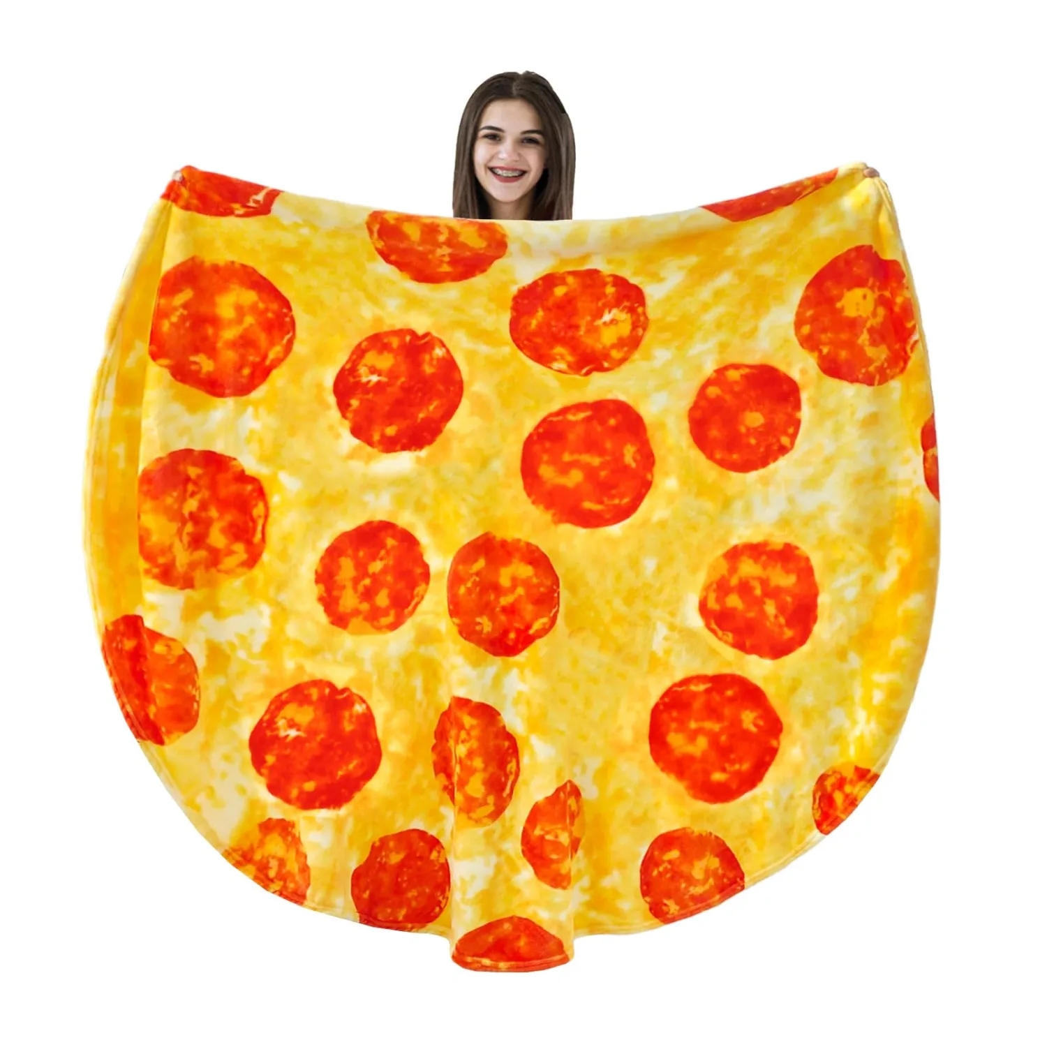 Vessia Pizza Printed Throw Blanket, Realistic Funny Round Food Blanket for Adults and Kids, 300GSM Novelty Pepperoni Pizza Throw for Couch, Sofa, Bed, Fun Comfy Cozy Gifts for Boys, Girls, 47 inches