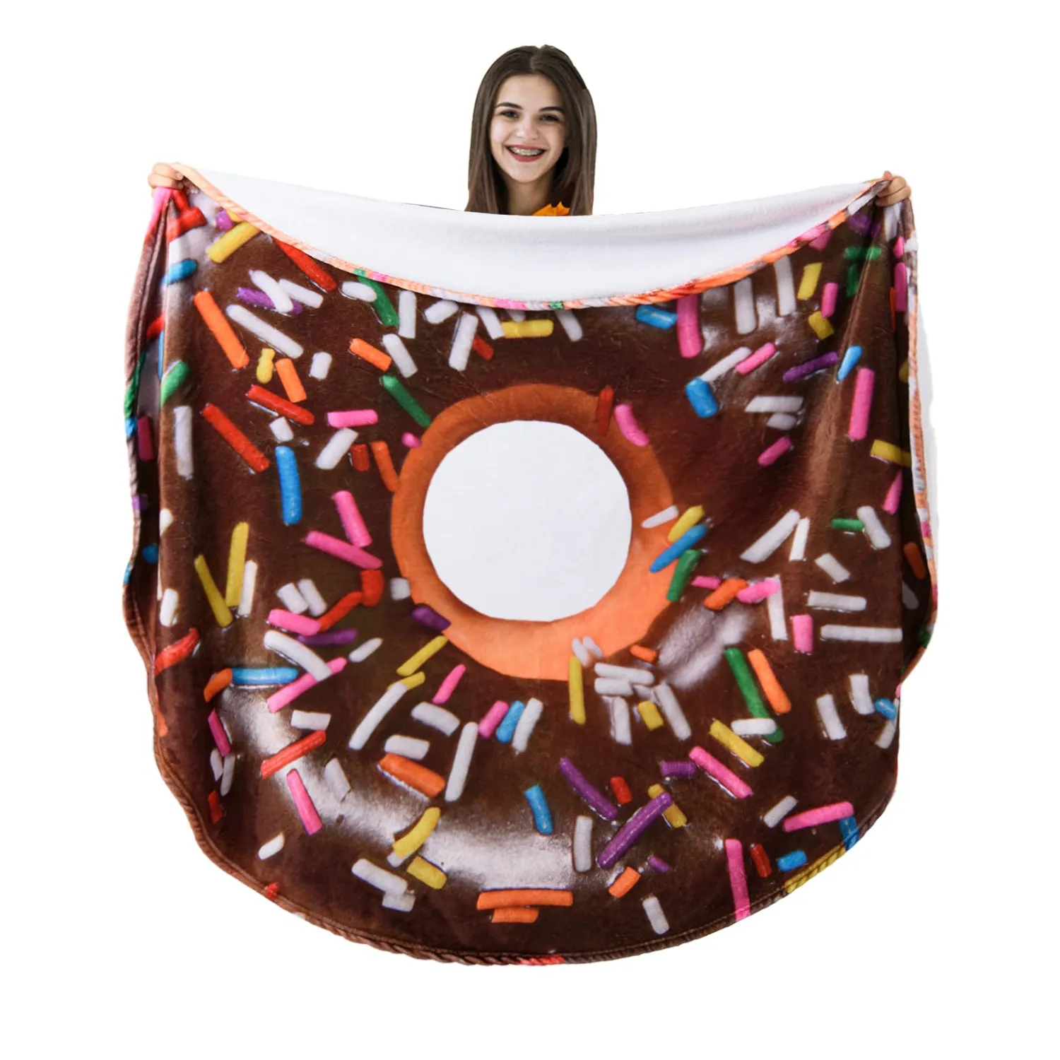 Vessia Brown Donuts Printed Throw Blanket, Realistic Funny Food Blanket for Adults and Kids, 300GSM Soft Giant Donuts Throw for Couch, Sofa, Bed, Fun Decor for All Seasons, 47 inches