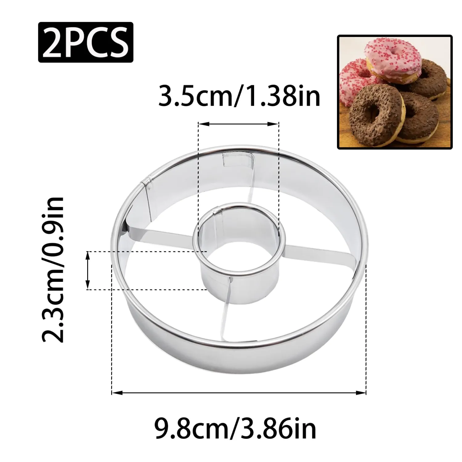 2 Pack Silvery Cookie and Donuts cutter 3.86 Inch, Stainless Steel Doughnut Cutters for Frying, Baking, Perfect for Cookies, Donut Holes,and More