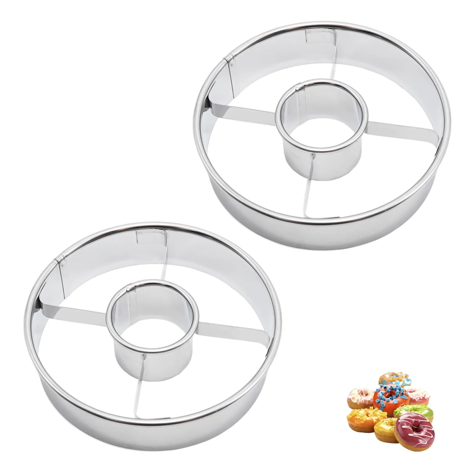 2 Pack Silvery Cookie and Donuts cutter 3.86 Inch, Stainless Steel Doughnut Cutters for Frying, Baking, Perfect for Cookies, Donut Holes,and More