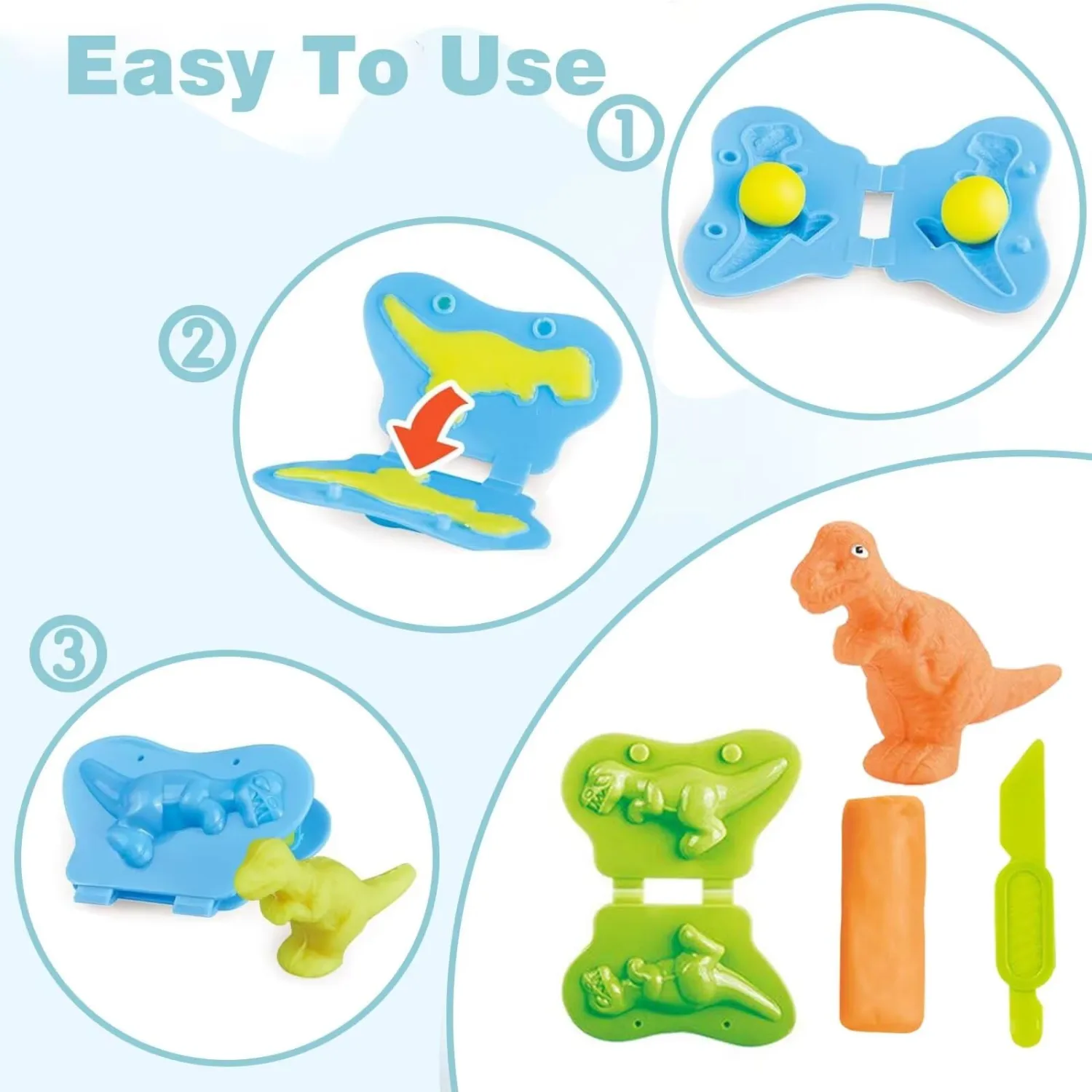 Unleash Creativity with 12 Unique Dino and Animal Molds Dough Toys Dough Accessories Set Whit 10 Clays.Ideal as a Gift for Kids Aged 3-4-8 Years