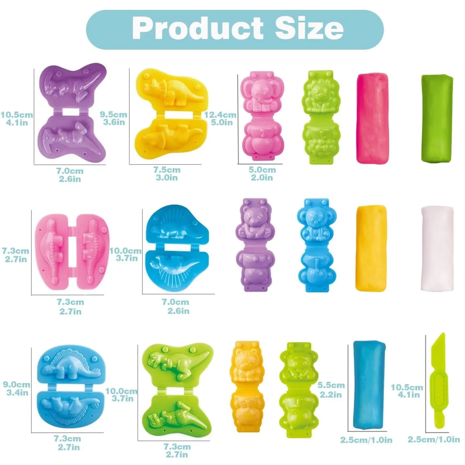 Unleash Creativity with 12 Unique Dino and Animal Molds Dough Toys Dough Accessories Set Whit 10 Clays.Ideal as a Gift for Kids Aged 3-4-8 Years
