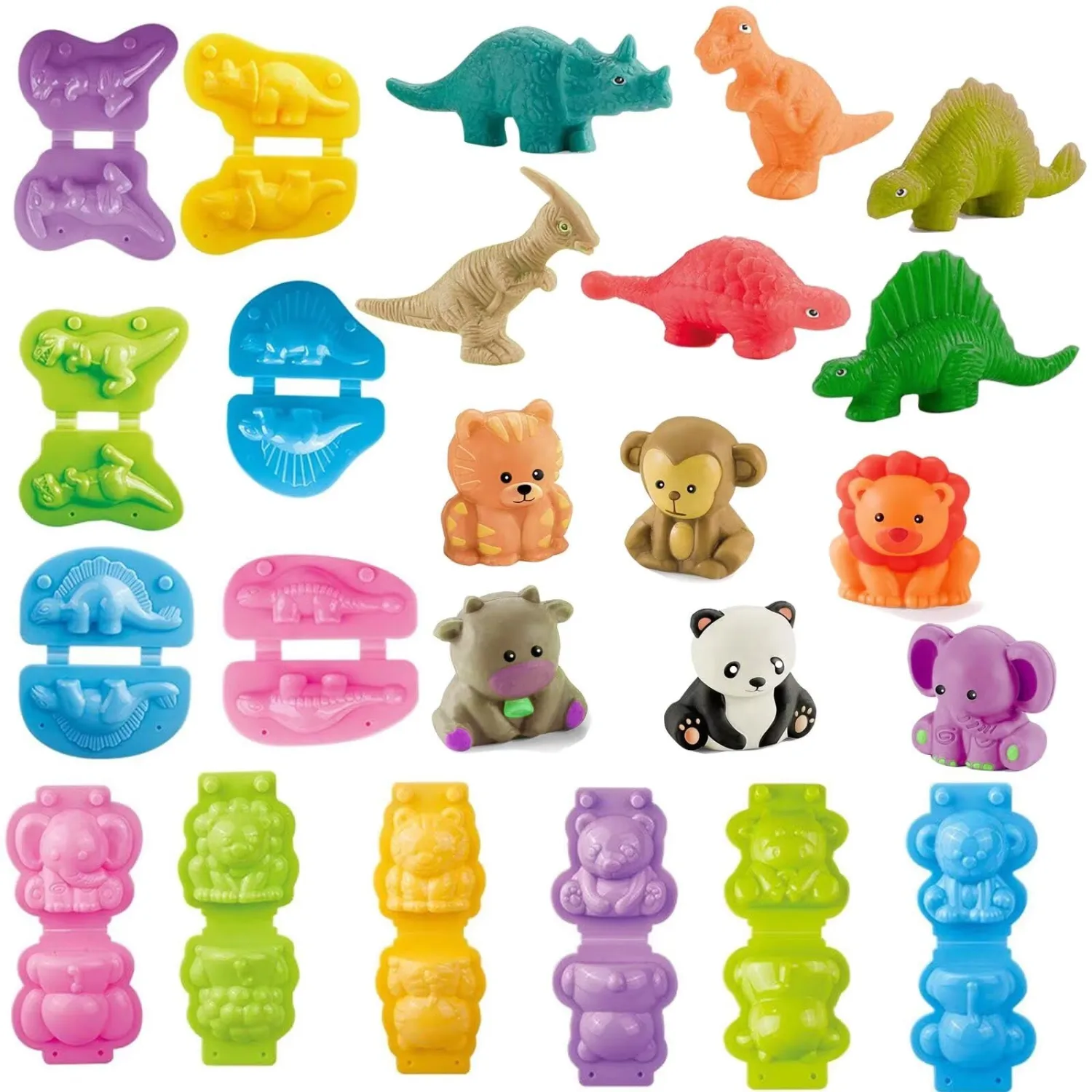Unleash Creativity with 12 Unique Dino and Animal Molds Dough Toys Dough Accessories Set Whit 10 Clays.Ideal as a Gift for Kids Aged 3-4-8 Years