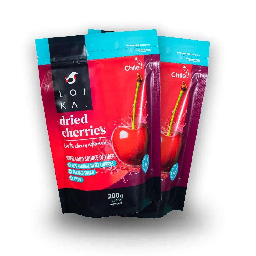 Loika - Dried Sweet Pitted Cherries 7.05 oz 2-Pack – No Added Sugar, No Preservatives, High in Fiber, GMO-Free, Perfect for Snacking & Baking, Just Cherries