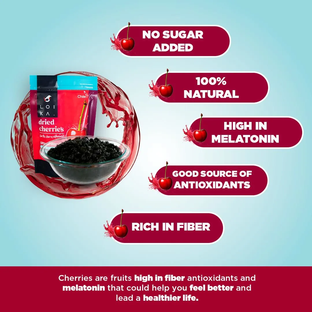 Loika - Dried Sweet Pitted Cherries 7.05 oz 2-Pack – No Added Sugar, No Preservatives, High in Fiber, GMO-Free, Perfect for Snacking & Baking, Just Cherries