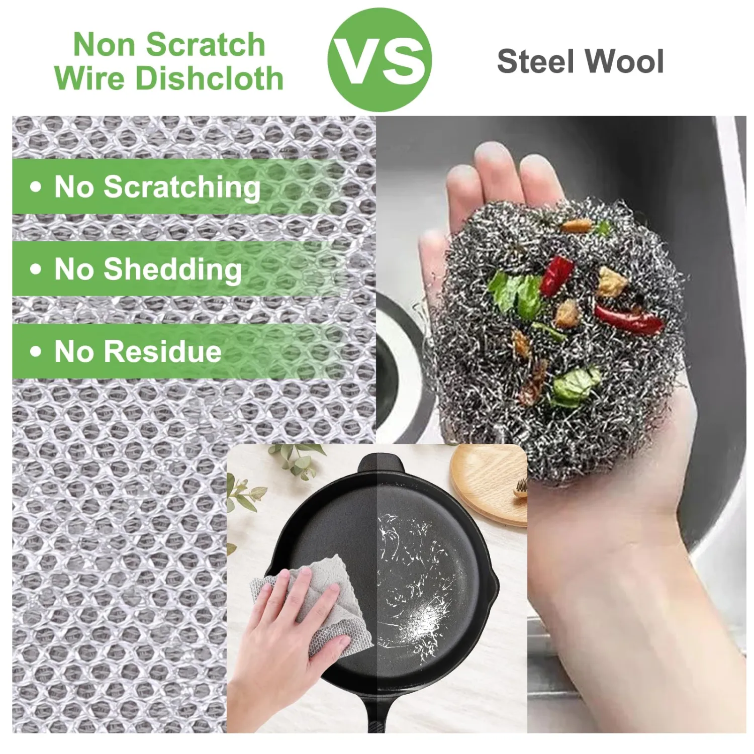 Double-Sided Cleaning Rags - Multipurpose Non Scratch Wire Dishcloth & Microfiber Cleaning Cloths - Reusable Dish Cloth for Kitchen, Car, and Housekeeping - 8-Pack - Gray/Green/Pink/Purple