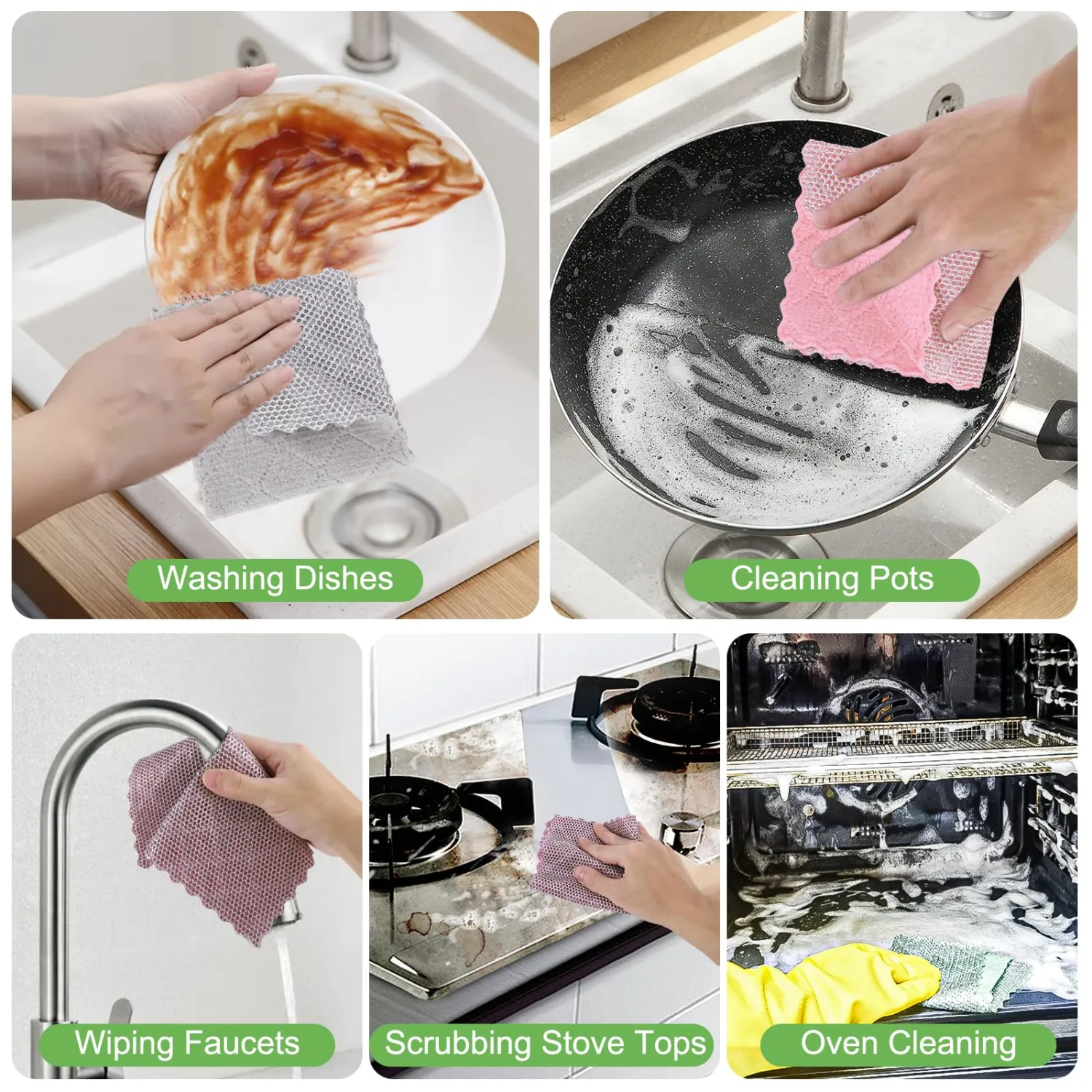 Double-Sided Cleaning Rags - Multipurpose Non Scratch Wire Dishcloth & Microfiber Cleaning Cloths - Reusable Dish Cloth for Kitchen, Car, and Housekeeping - 8-Pack - Gray/Green/Pink/Purple