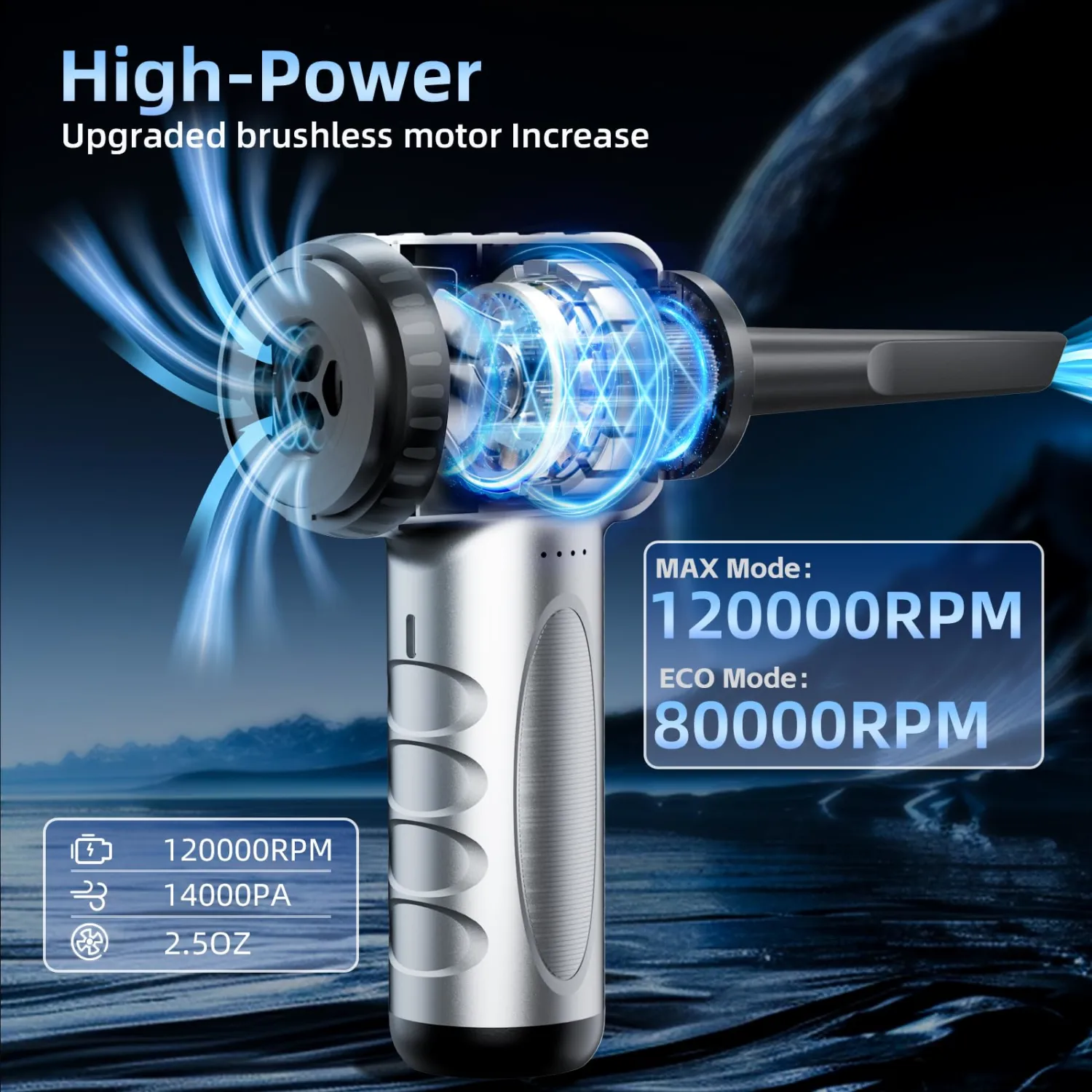 4-in-1 Compressed Air Duster, 120000RPM Mini Vacuum Keyboard Cleaner, Air Blower& Pumper, Keyboard Duster with LED Light - Electric Air Duster Cleaner for Computer and Car Deep Cleaning