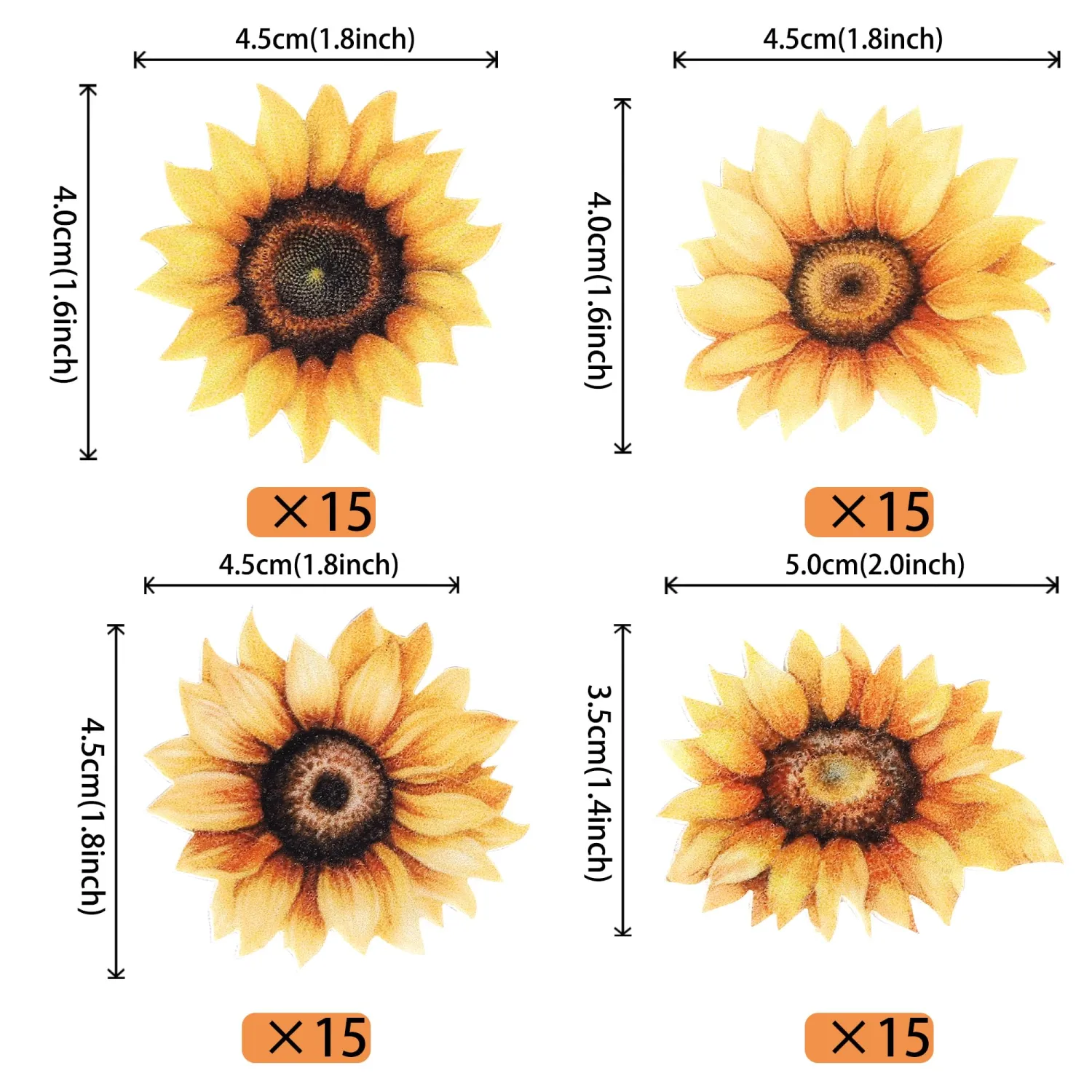 60 Pack Edible Sunflower Cupcake Toppers Wafer Paper Beautiful Flower Cake Picks for Wedding Birthday Theme Baby Shower Party Cake Decorations Supplies Yellow