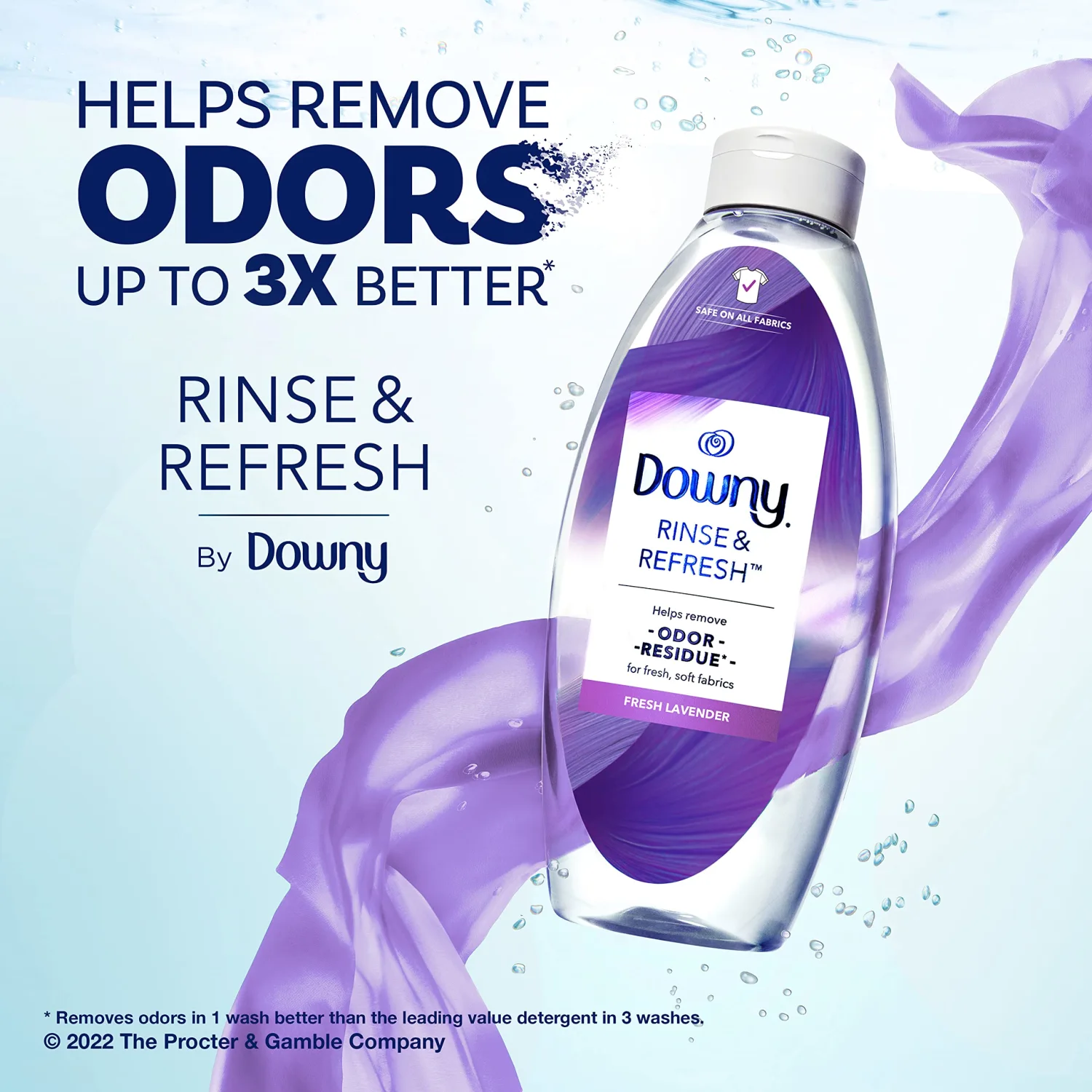 Downy RINSE & REFRESH Laundry Odor Remover and Fabric Softener, Fresh Lavender, 48 fl oz, Safe on ALL Fabrics, Gentle on Skin, HE Compatible
