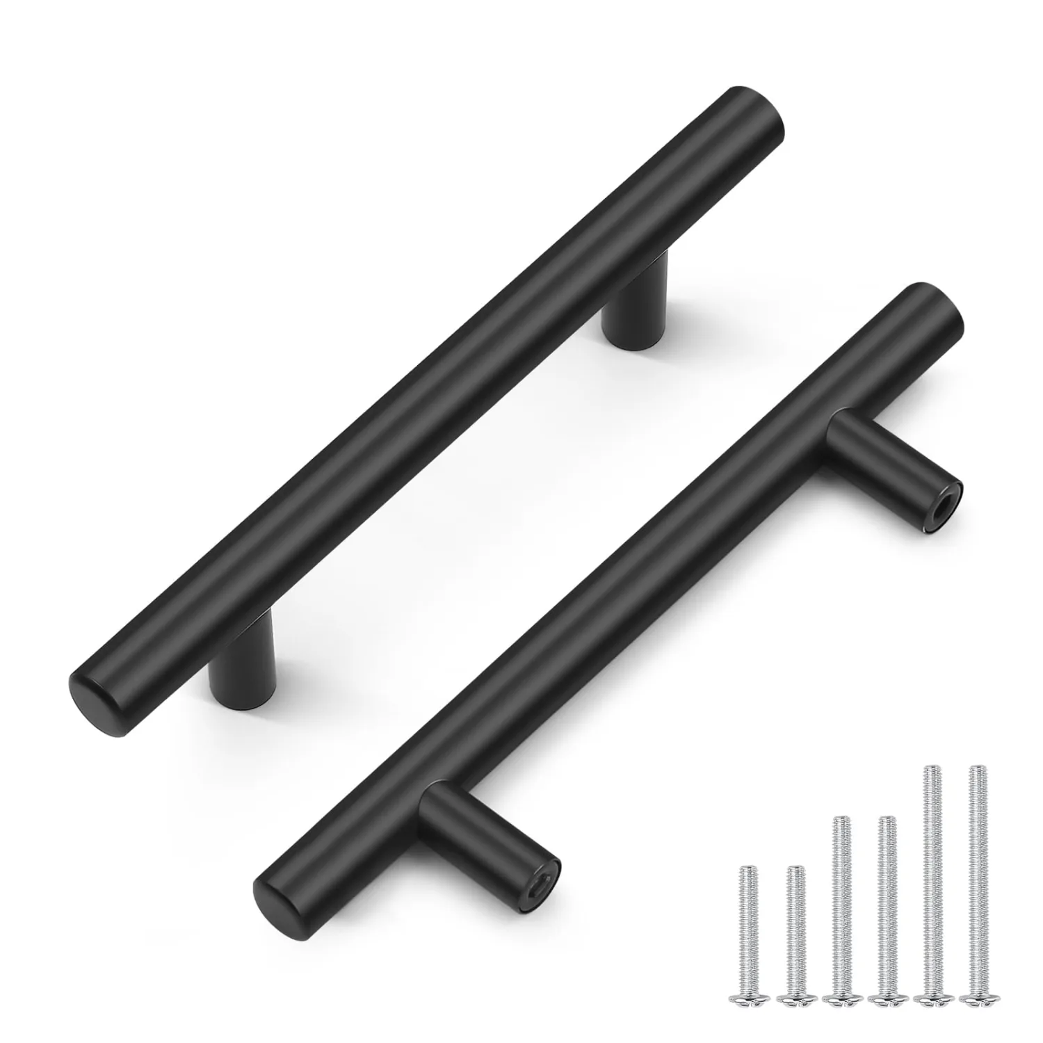 Probrico 1 Pack Hole Centers (102mm) 4inch Matte Black Cabinet Handles,Stainless Steel Dresser Drawer Pulls,Euro Pull Handle for Kitchen Cabinets 6.37inch Length