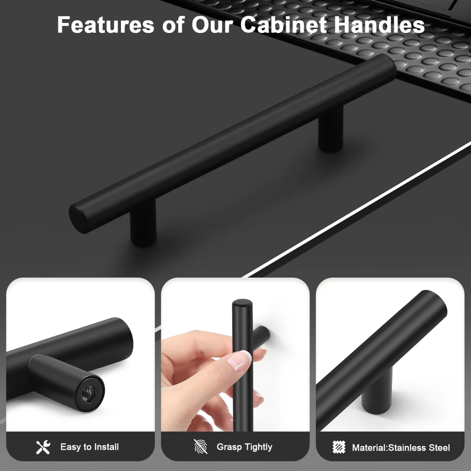 Probrico 1 Pack Hole Centers (102mm) 4inch Matte Black Cabinet Handles,Stainless Steel Dresser Drawer Pulls,Euro Pull Handle for Kitchen Cabinets 6.37inch Length