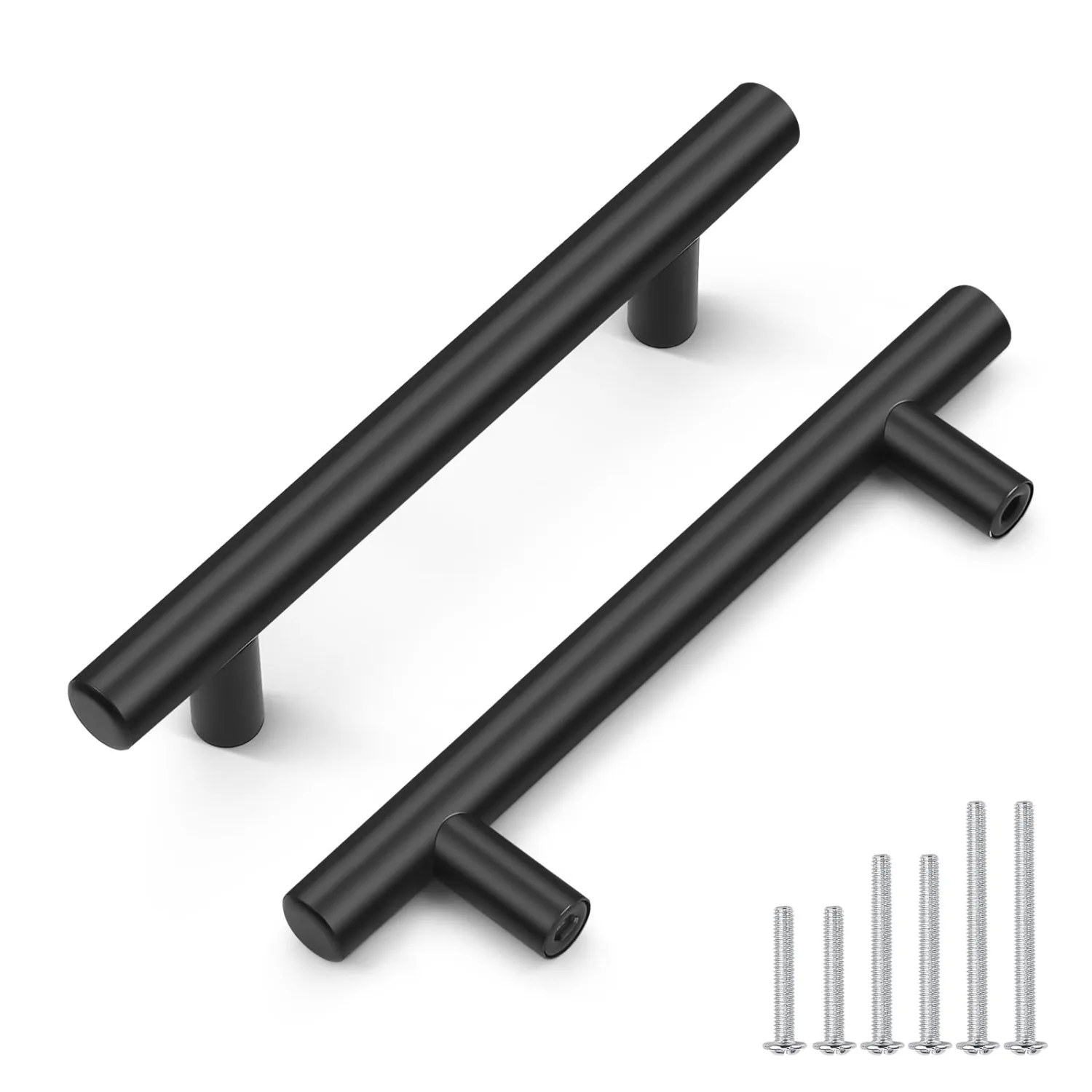 Probrico 1 Pack Hole Centers 3.75inch Flat Black Kitchen Cabinet Handles, Stainless Steel Dresser Drawer Pulls, Modern T Bar 6inch Length Pull Handle for Closet