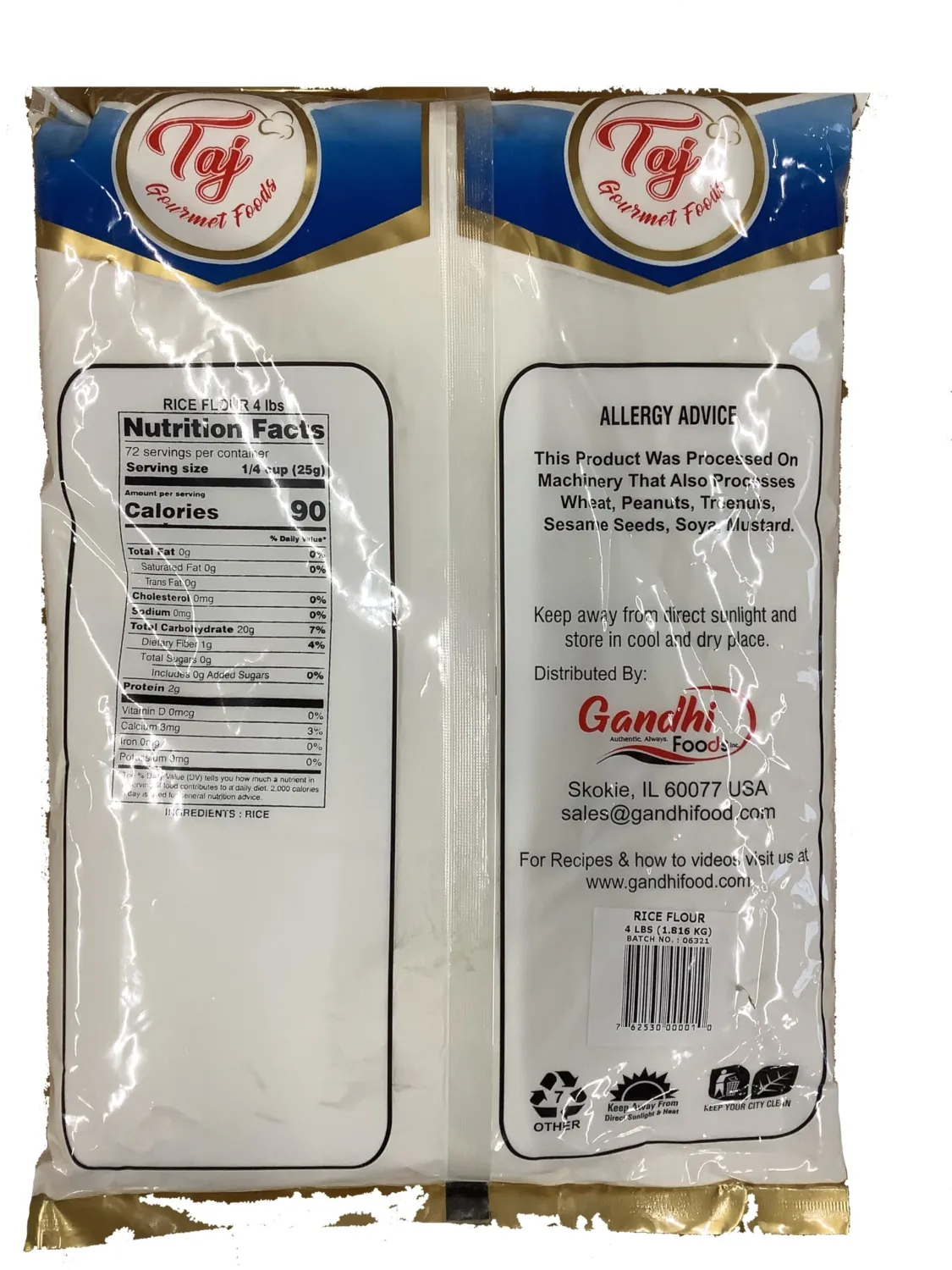 TAJ White Rice Flour, (Perfect Appams, noodles, pancakes, etc.), 4lbs