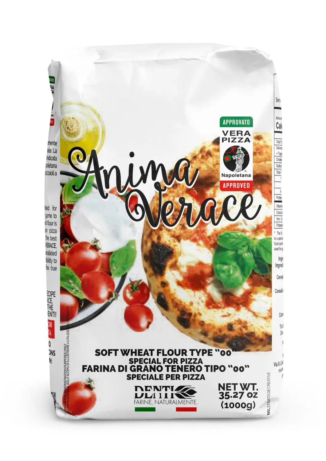 Anima Verace - Flour for Pizza Napoletana (00 Pizza Flour, Non-GMO, Kosher, All Natural, UnBleached, 100% Italian Soft Wheat) 2.2 Lb.