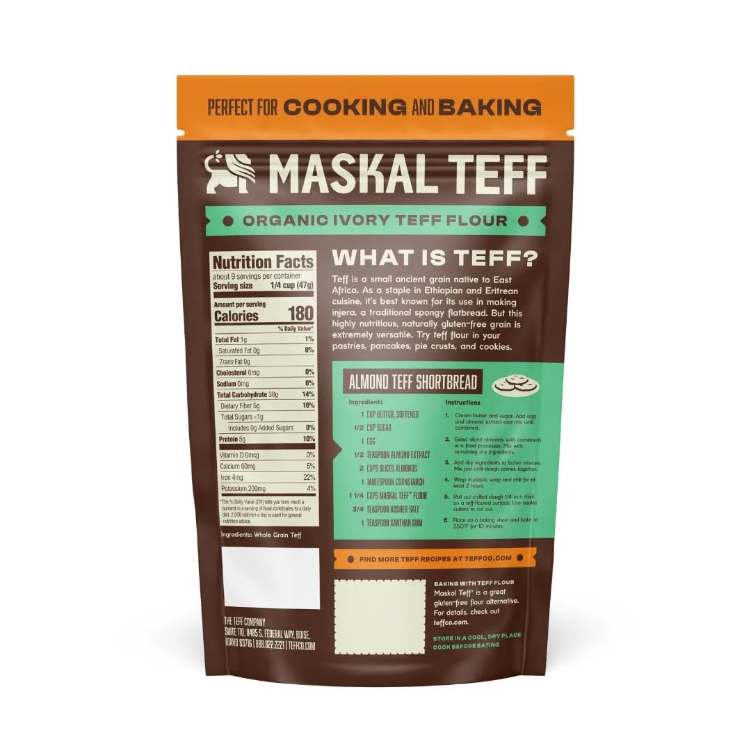 Maskal Teff Organic Ivory Teff Flour, 14 Ounce