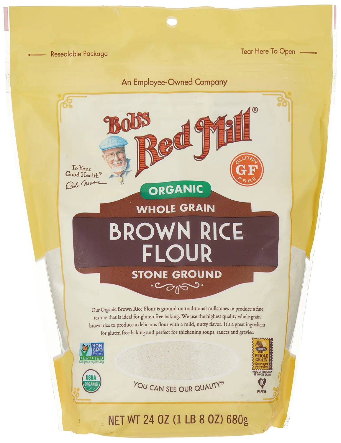Bob's Red Mill Organic Brown Rice Flour, 24oz (Pack of 1) - Non GMO, Whole Grain, Vegan, Kosher