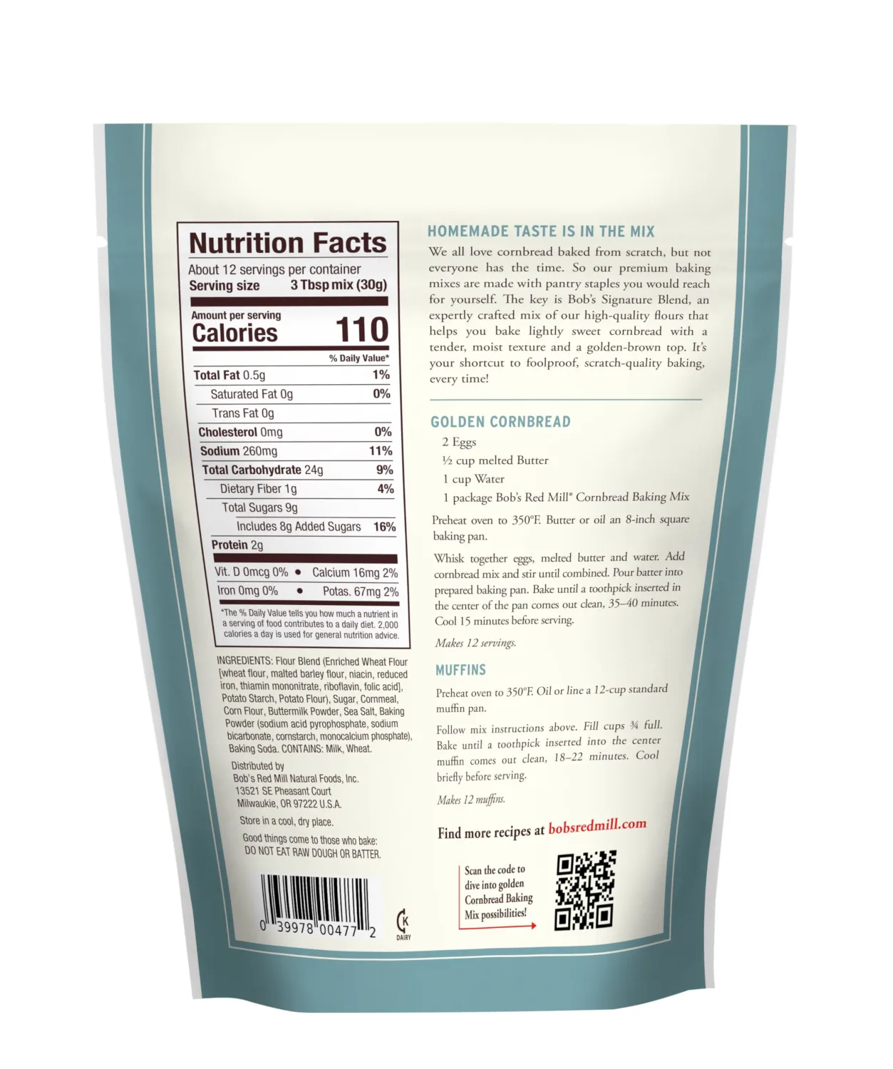 Bob's Red Mill Signature Cornbread Baking Mix, 13oz (Pack of 1) - Simple Clean Ingredients, Homemade Taste, Kosher