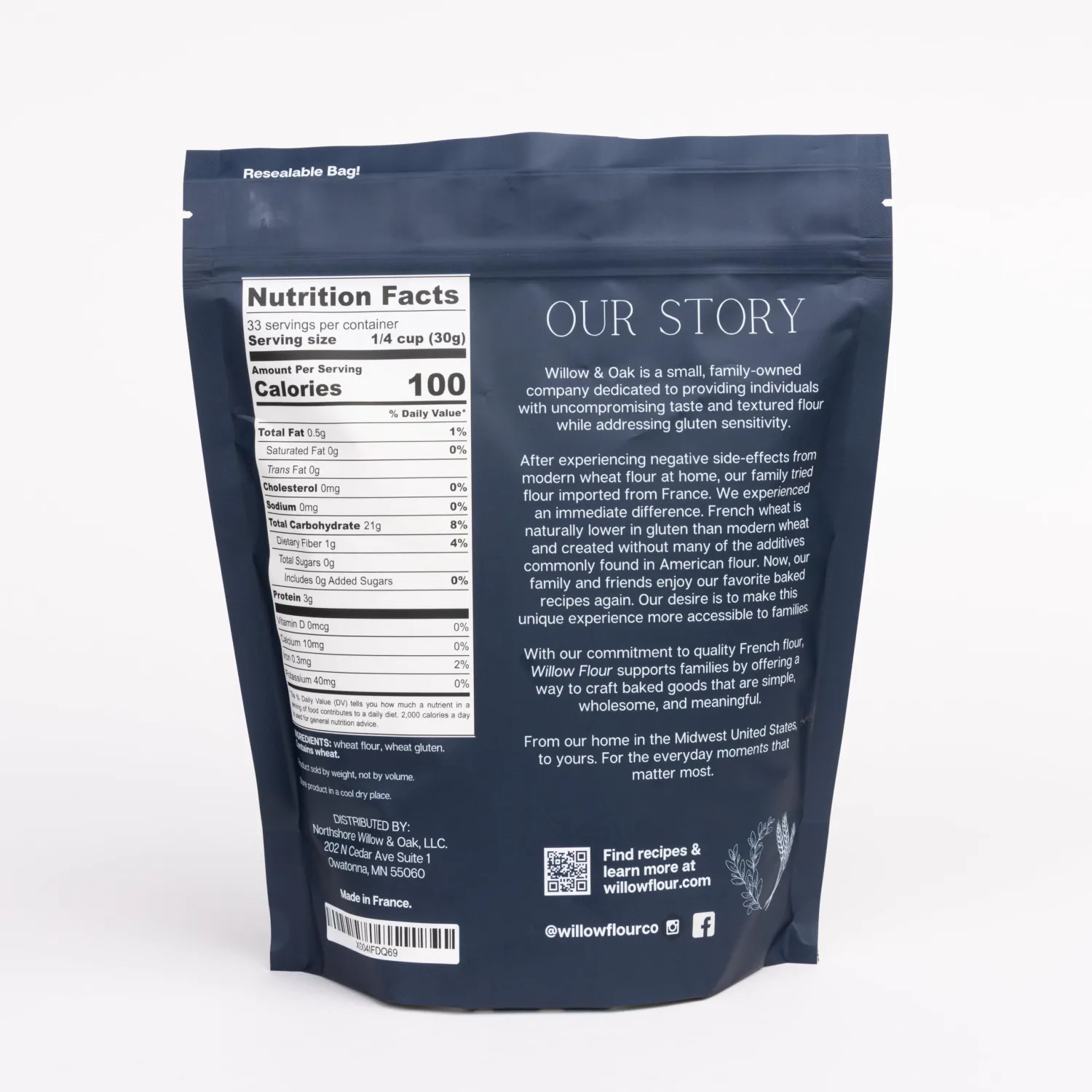 Willow Flour - Authentic French T55 Wheat Flour for Baking, Fine milled, 2.2 (1kg) Bag