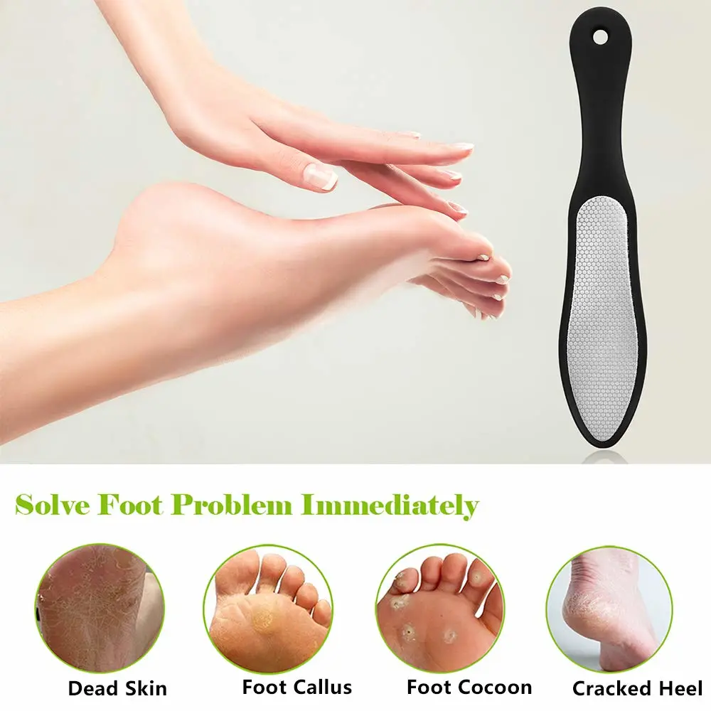 BEZOX Foot File (1 PCS), Double Sided Foot Scraper Callus Remover, Foot Rasp for Cracked Heel and Foot Corn Removal, Stainless Steel Pedicure File W/Cloth Storage Bag