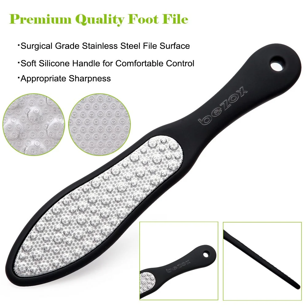 BEZOX Foot File (1 PCS), Double Sided Foot Scraper Callus Remover, Foot Rasp for Cracked Heel and Foot Corn Removal, Stainless Steel Pedicure File W/Cloth Storage Bag