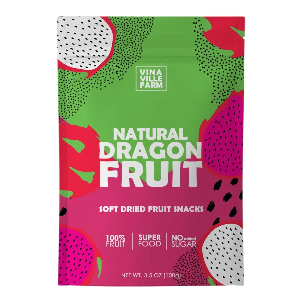 Vinaville Farm Soft Dried Dragon Fruit, 100% Fruit, No Added Sugar, Red + White Super Food 3.5oz (100gr).
