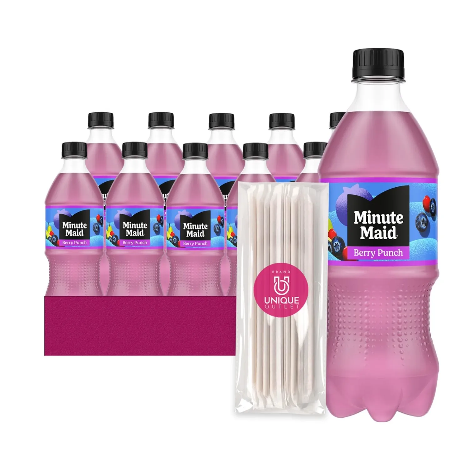 Minute Maid - Unique Outlet Bundle: 12 Pack of Berry Punch Flavored Fruit Drink, 20 fl oz Plastic Bottle + 1 Utility Prop