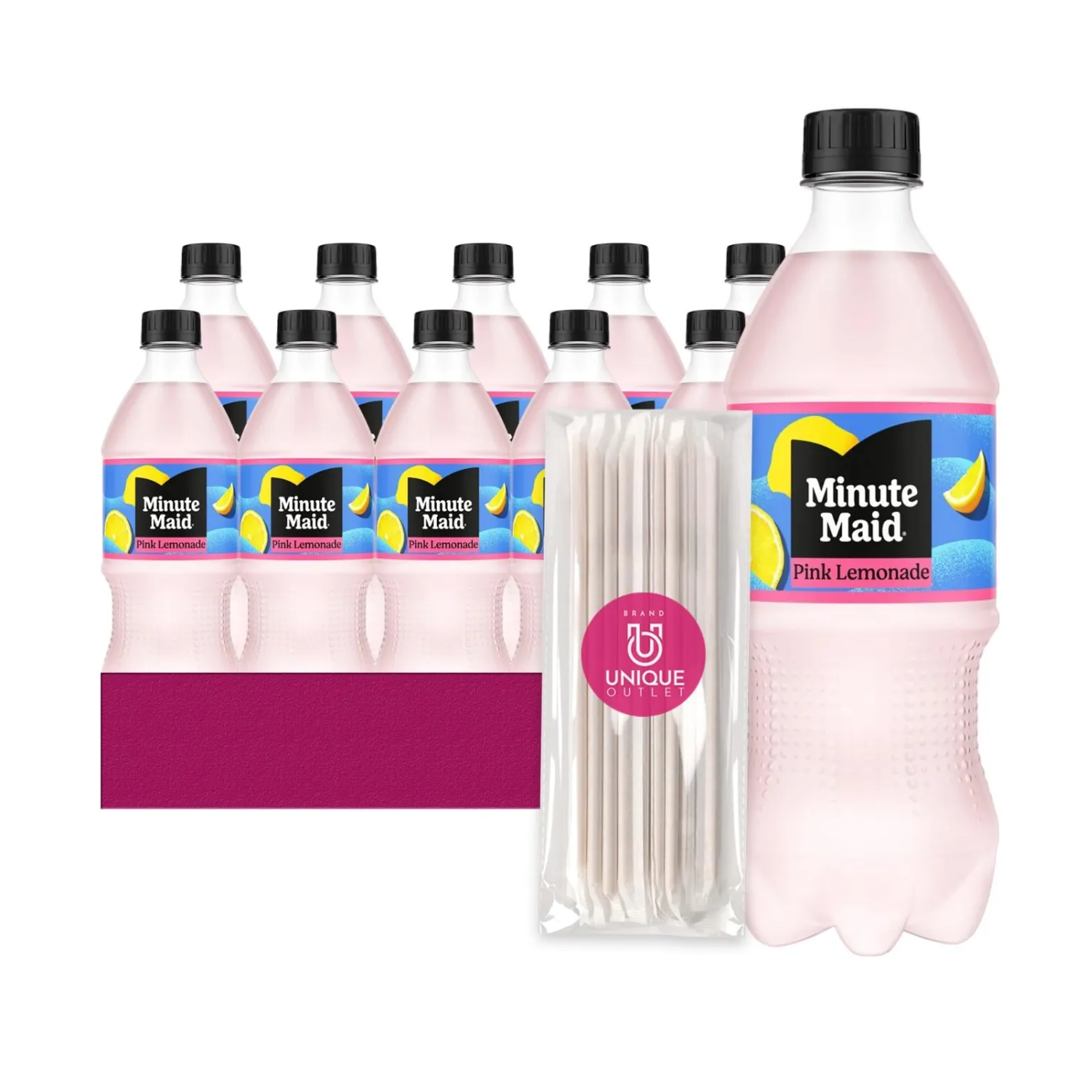 Minute Maid - Unique Outlet Bundle: 12 Pack of Pink Lemonade Flavored Fruit Drink, 20 fl oz Plastic Bottle + 1 Utility Prop