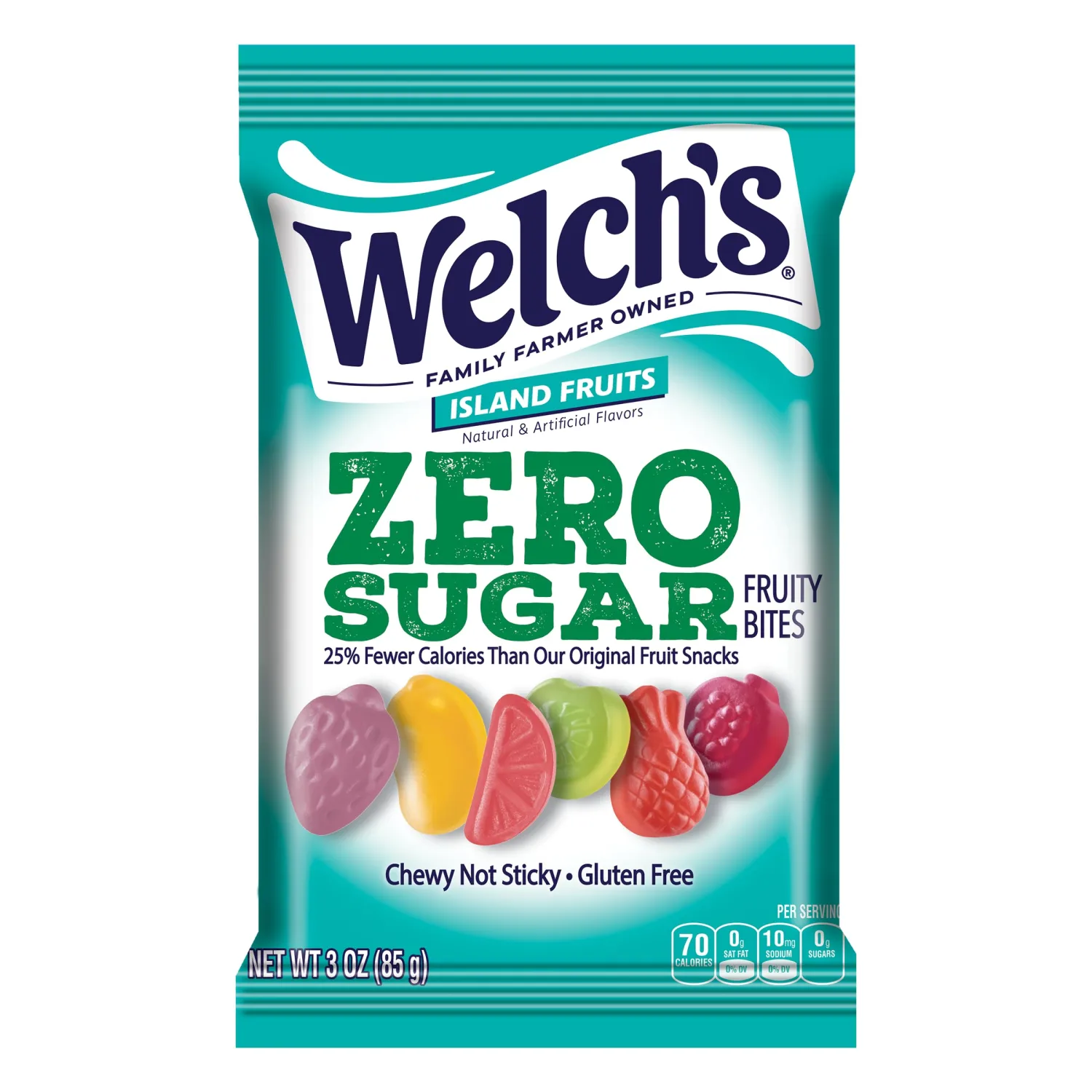 Welch's Zero Sugar Fruity Bites, Island Fruits Snack Pack, Gluten Free & Sugar Free Snacks, 3oz Snack Pack (Pack of 1)