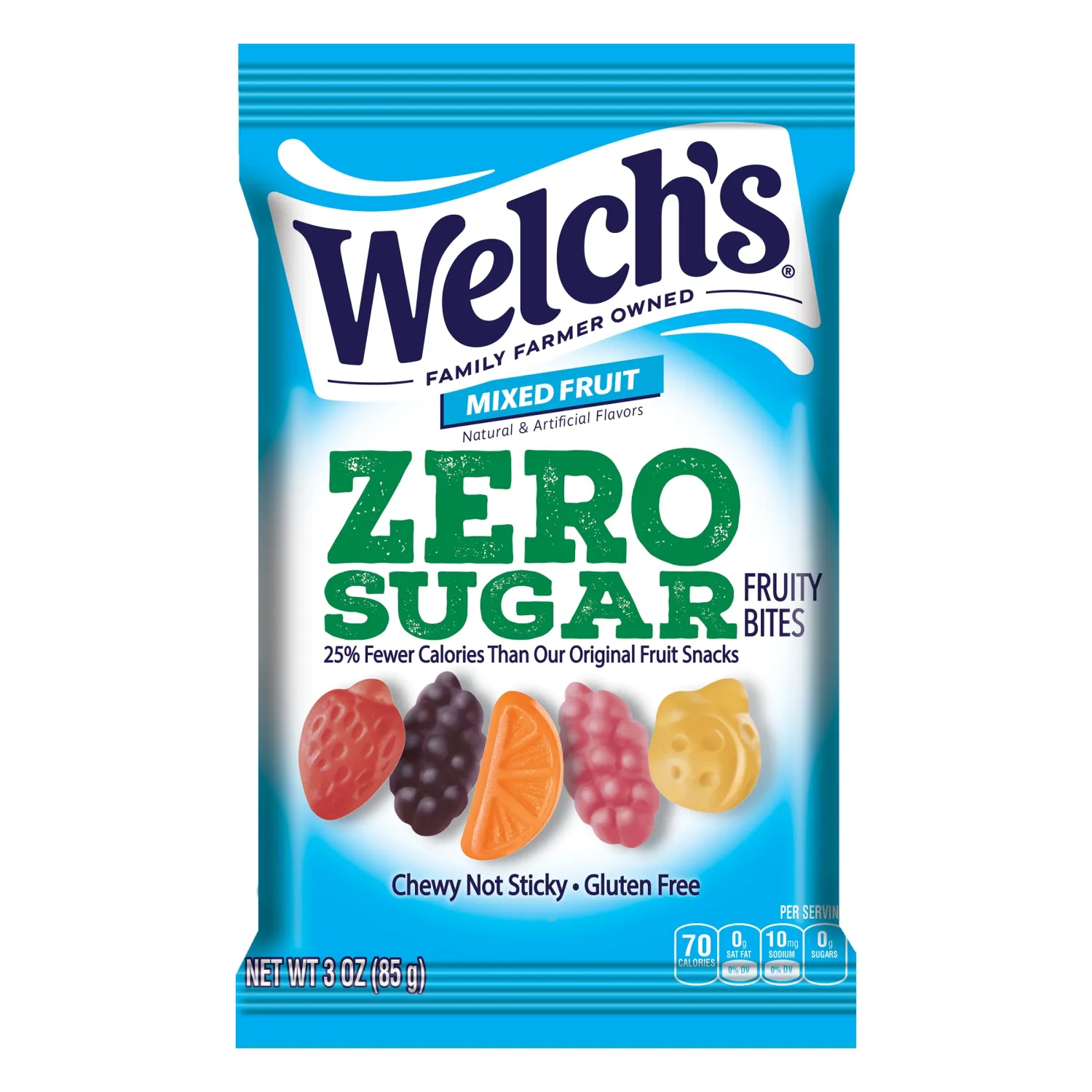 Welch's Zero Sugar Fruity Bites, Mixed Fruit Snack Pack, Gluten Free & Sugar Free Snacks, 3oz Snack Pack (Pack of 1)
