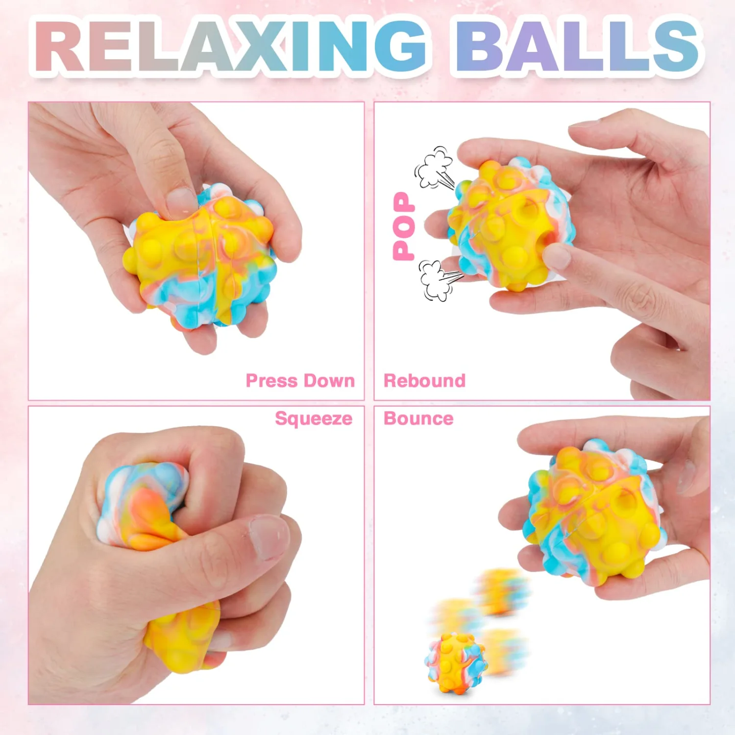Sensory Stress Balls Set,Squishy Stress Ball,8 Pack Stress Relief Ball Toys for Adults Kids Anxiety Relief Sensory Balls Squeeze Ball