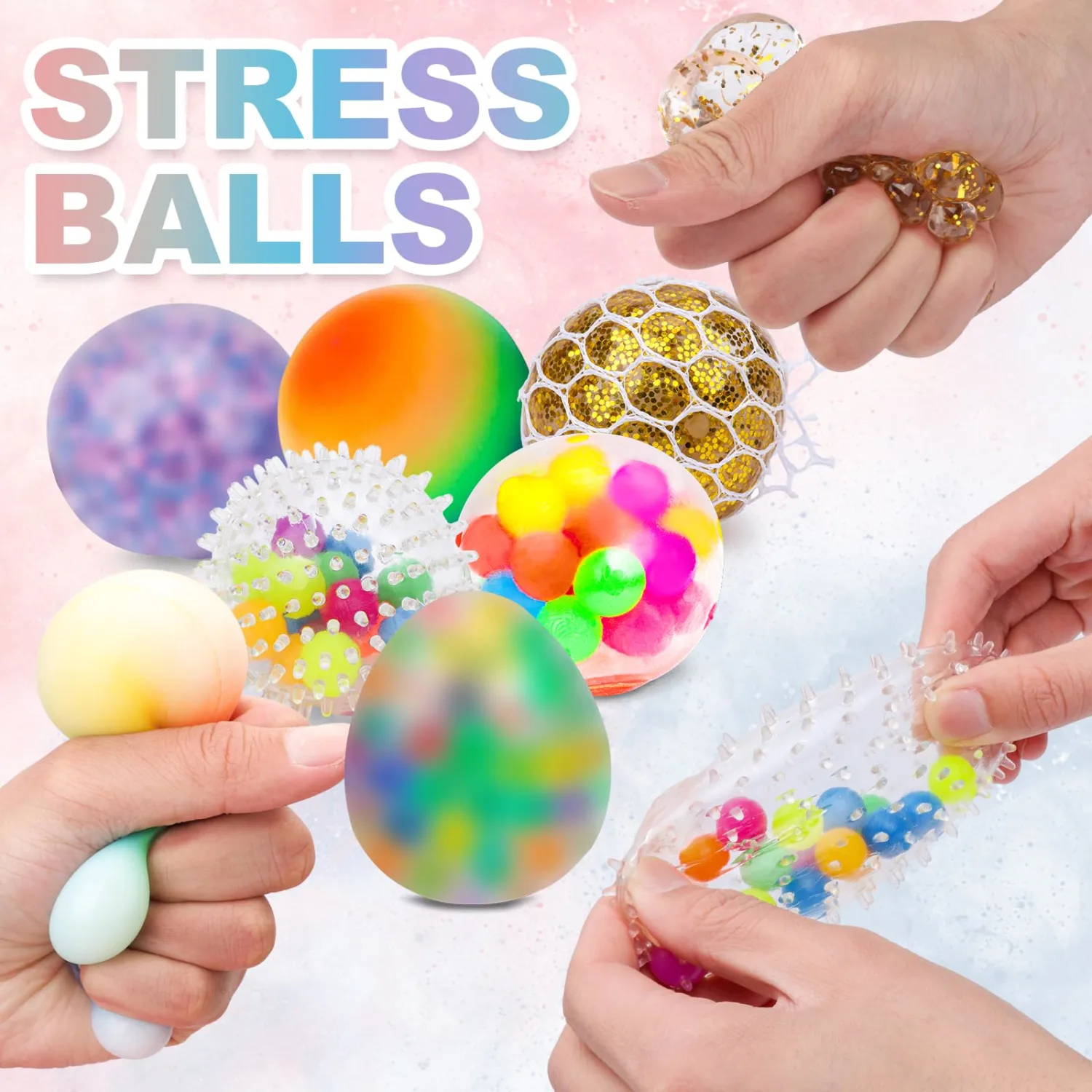 Sensory Stress Balls Set,Squishy Stress Ball,8 Pack Stress Relief Ball Toys for Adults Kids Anxiety Relief Sensory Balls Squeeze Ball