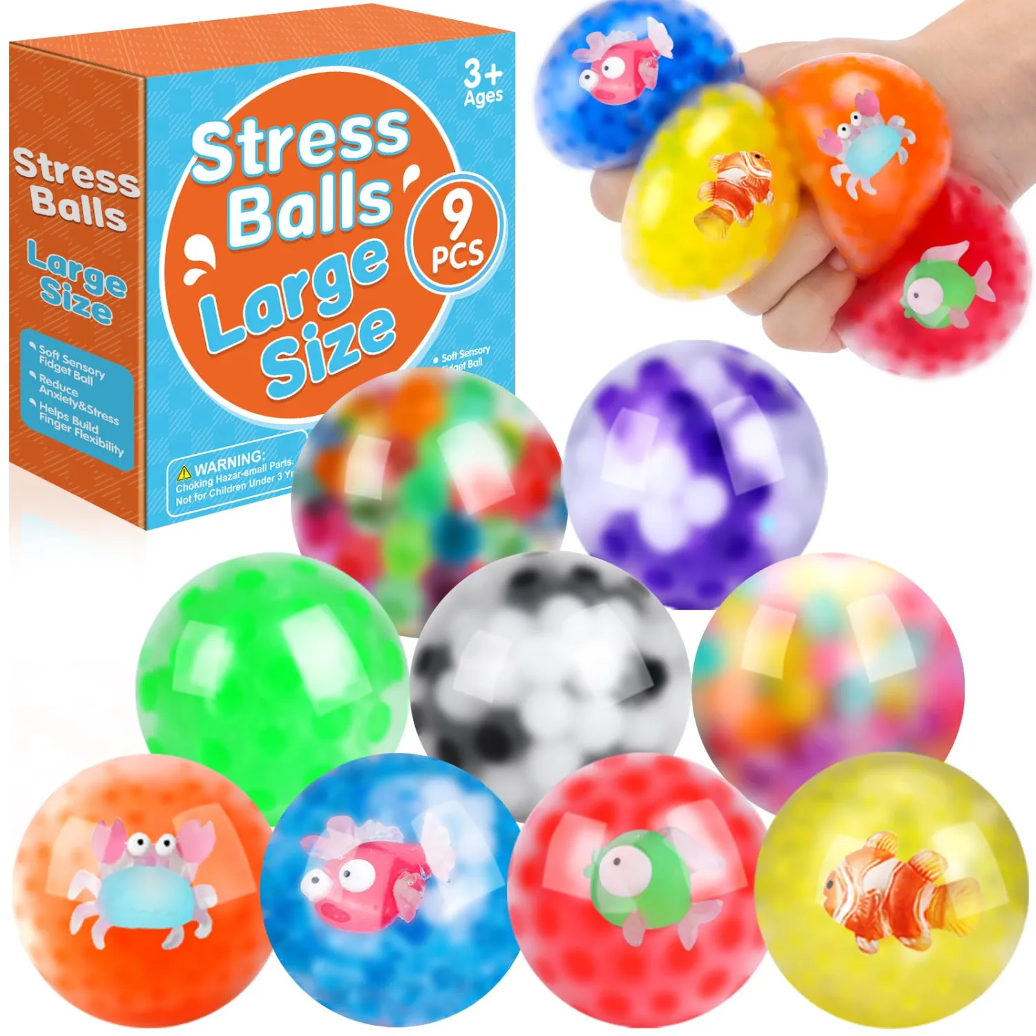 9 Pack Stress Balls, Squishy Balls, Squeeze Balls for Adults, Stress Relief Balls