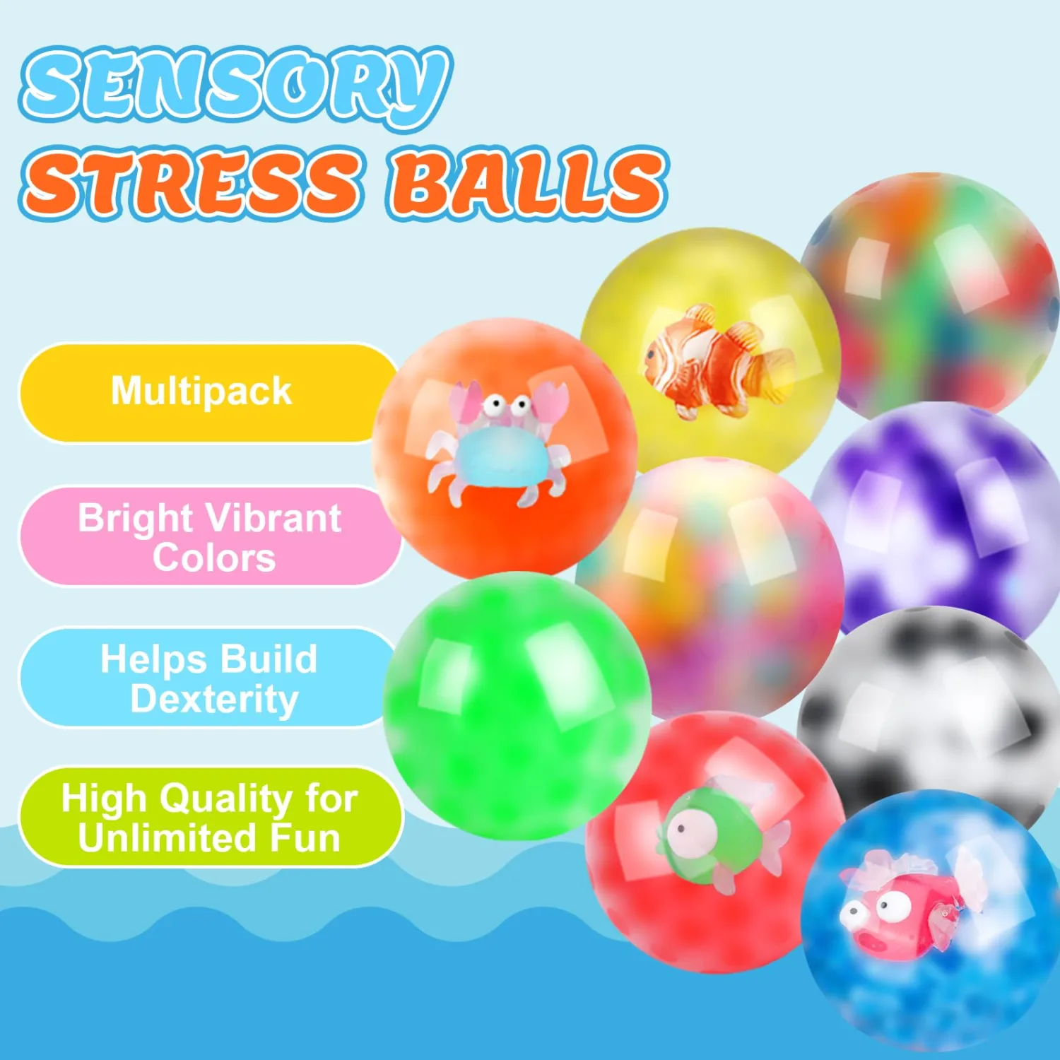 9 Pack Stress Balls, Squishy Balls, Squeeze Balls for Adults, Stress Relief Balls