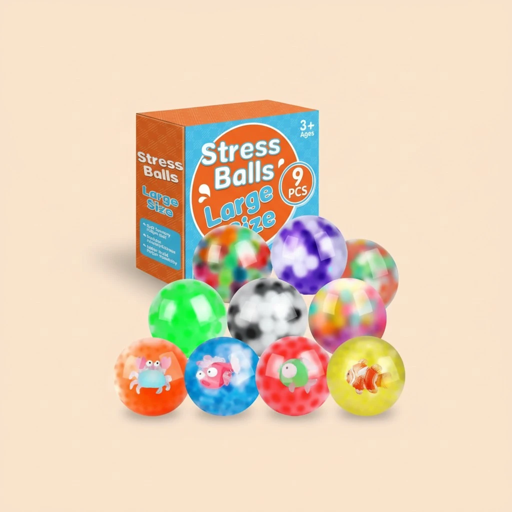 9 Pack Stress Balls, Squishy Balls, Squeeze Balls for Adults, Stress Relief Balls