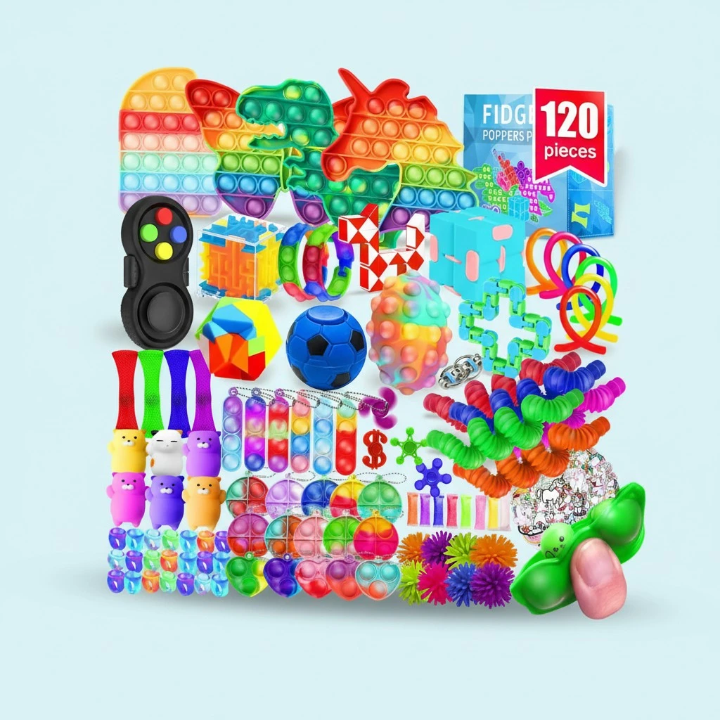 Fidget Toys, 120 Pack Fidgets Set Stocking Stuffers for Kids Party Favors Autism Sensory Toy Bulk Adults Kids Boys Girls Teens Stress Autistic ADHD Anxiety Carnival Treasure Classroom Prizes