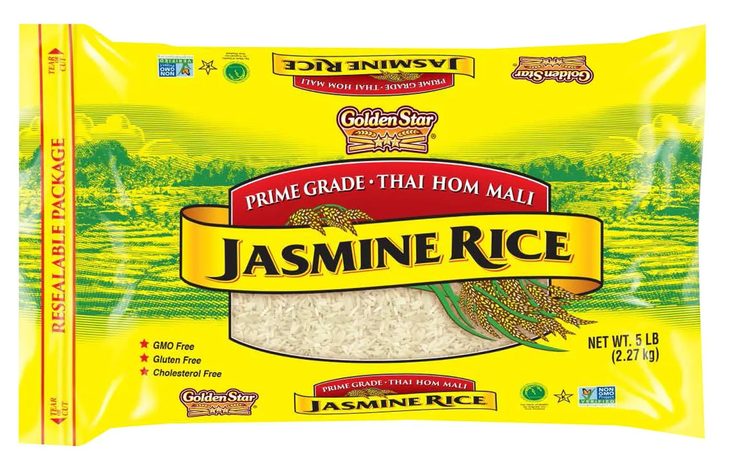 Golden Star Thai Hom Mali White Jasmine Rice - Prime Grade White Rice - 5 lb Bag