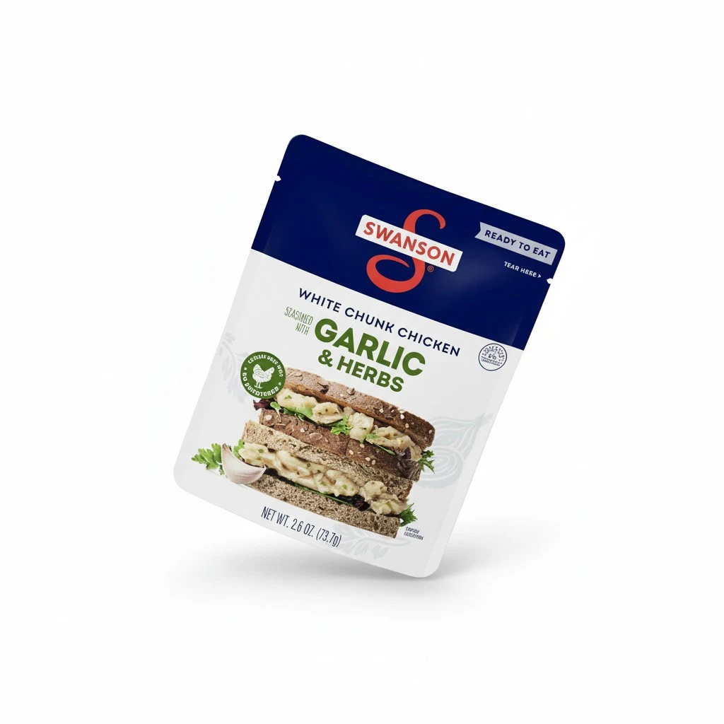 Swanson Garlic and Herbs White Chunk Fully Cooked Chicken, Ready to Eat, Simple On-the-Go Meals, 2.6 OZ Pouch (Pack of 5)
