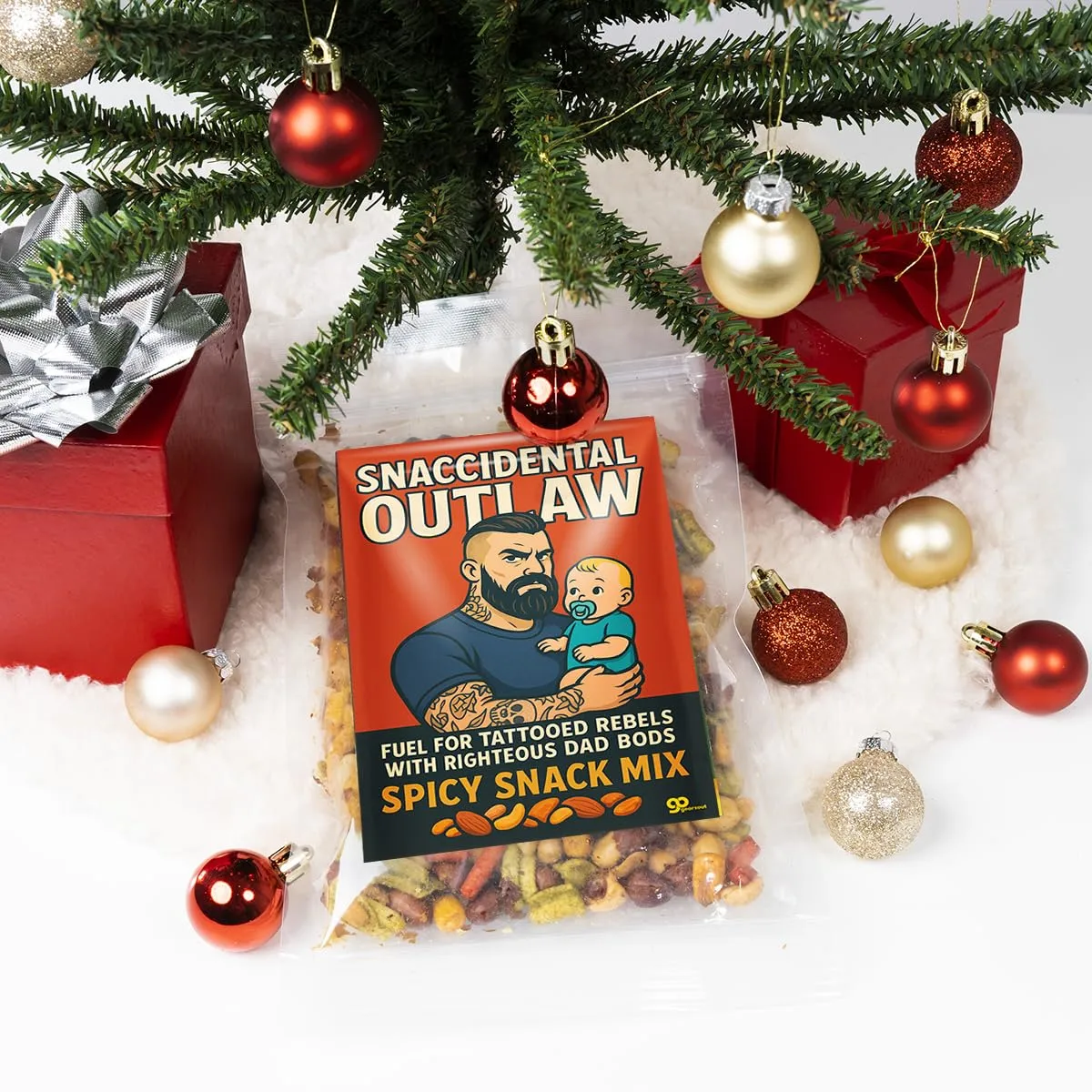 Snaccidental Outlaw Gourmet Trail Mix - Inked Father Spicy Snack Blend for Men, Hot Tattoo Dad Gifts, Sriracha Peanuts, Guacamole Bites