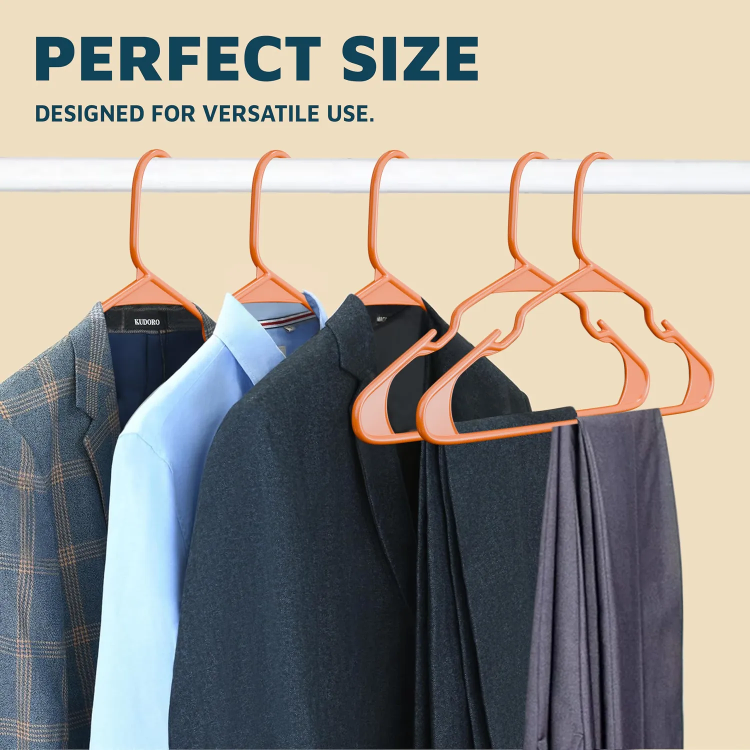 Plastic Clothes Hangers – Heavy Duty Hanger Set, for Organizing Clothes, Dresses, and Coat, Holds Up to 5 lbs, Space-Saving Hangers with Non-Slip Shoulder Grooves, Pack of 10, Orange